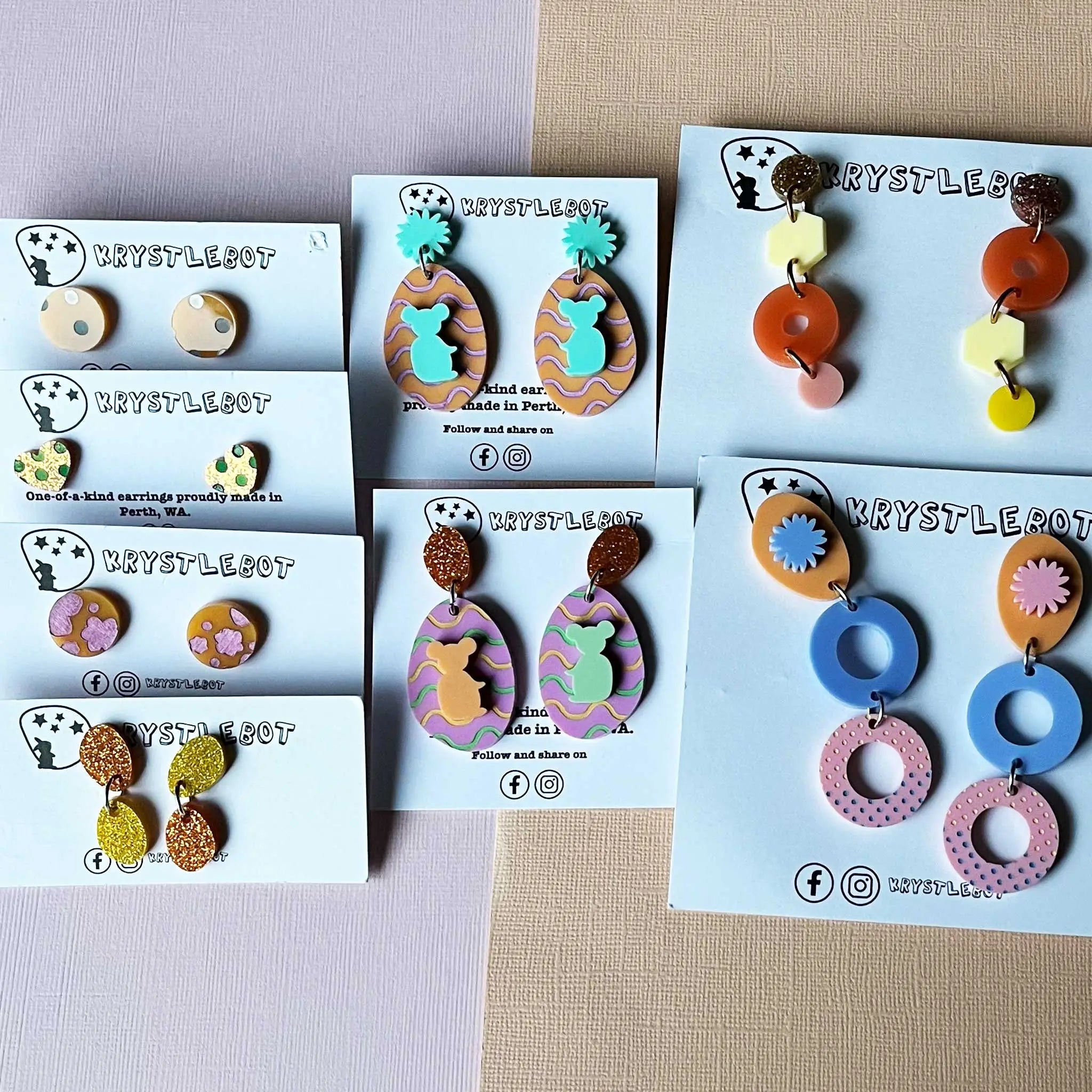 Australian-made handmade acrylic earrings materials and sourcing - Krystlebot