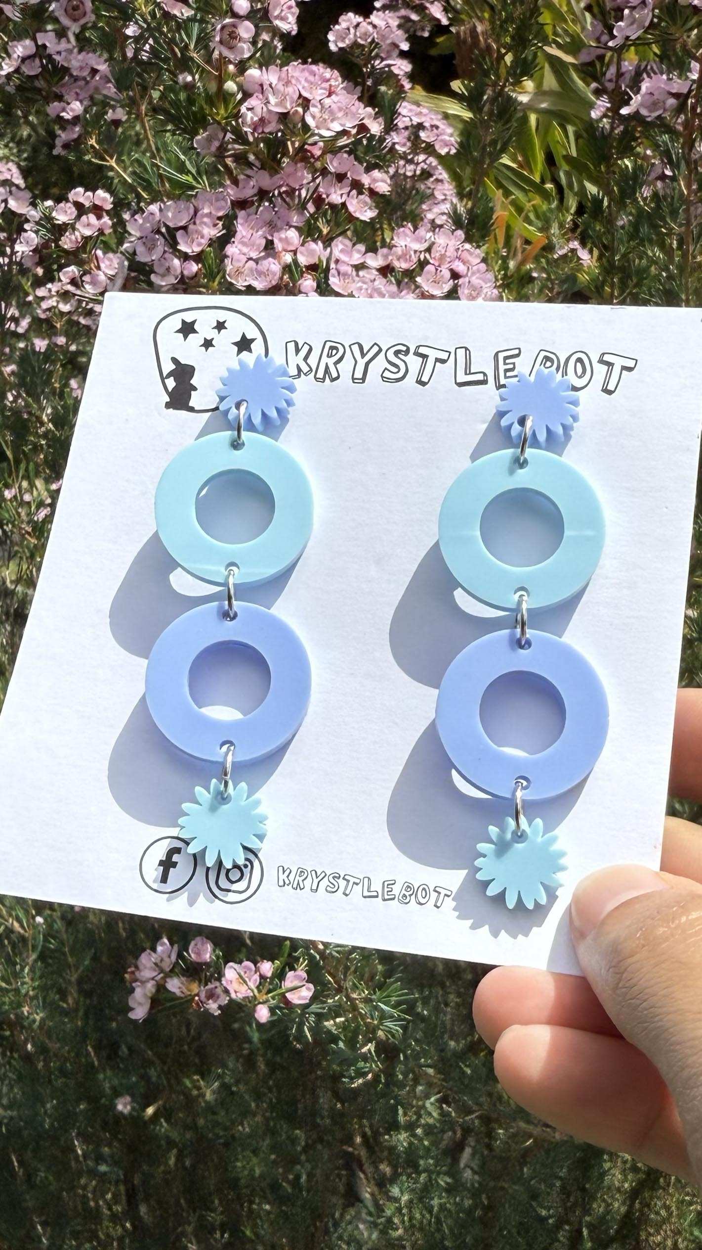 Two toned blue circle and starburst statement dangles, Acrylic earrings, Lightweight dangles,Teacher Earrings