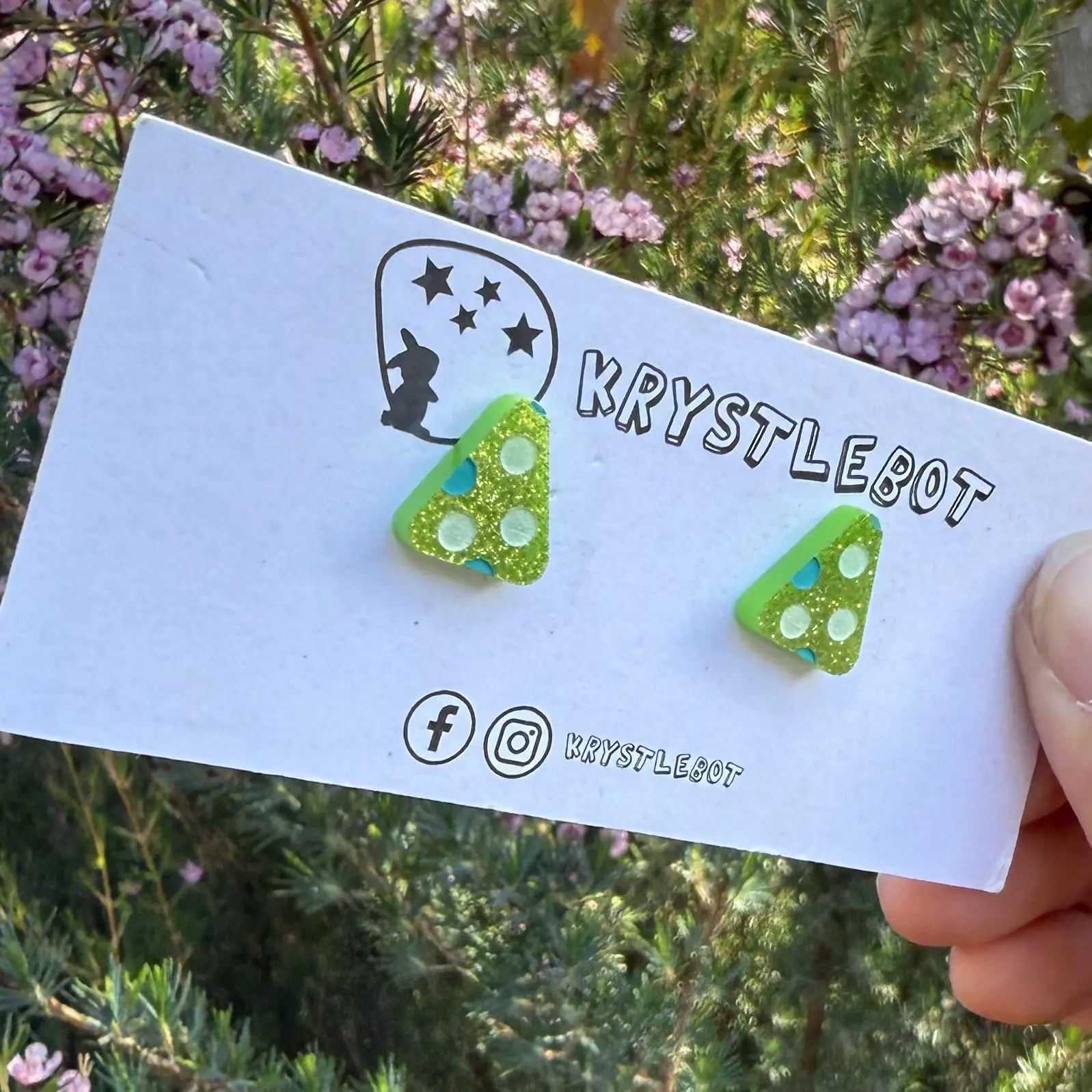 Lime green glitter green and teal spotted painted triangle studs, Teacher Gifts, Everyday earrings, Basic Studs
