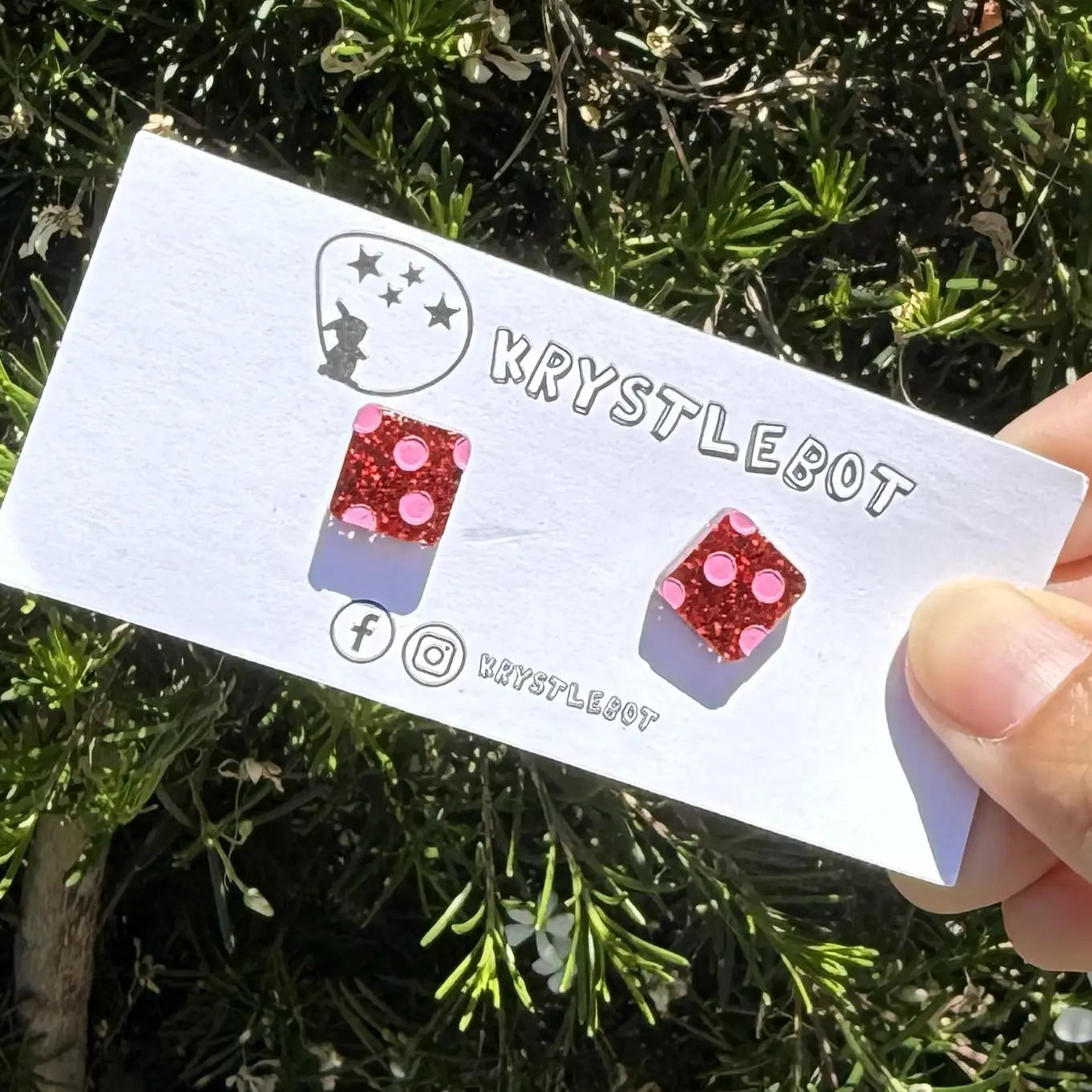 Red glitter with pink coloured spotted painted square studs, Teacher Gifts, Everyday earrings, Basic Studs