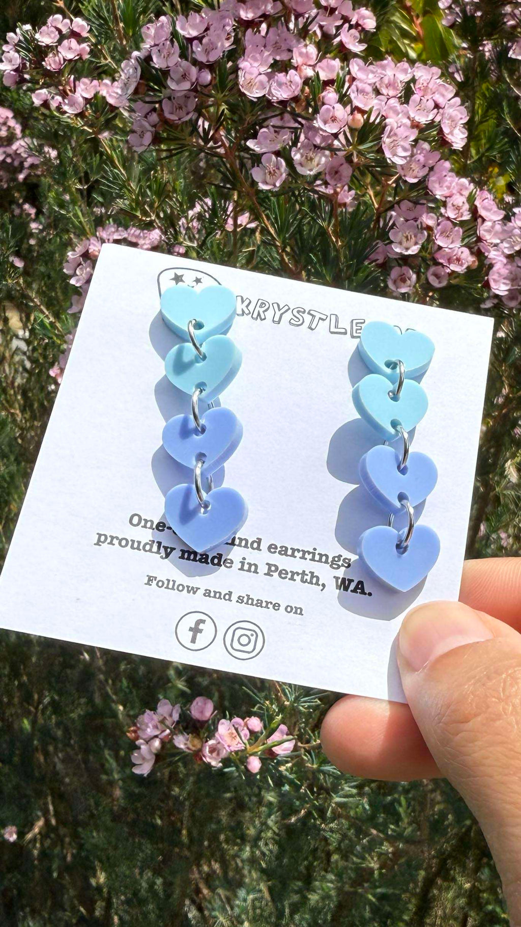 Two toned blue sweetheart dangles, mini heart dangles, acrylic earrings, teacher earrings, lightweight dangles