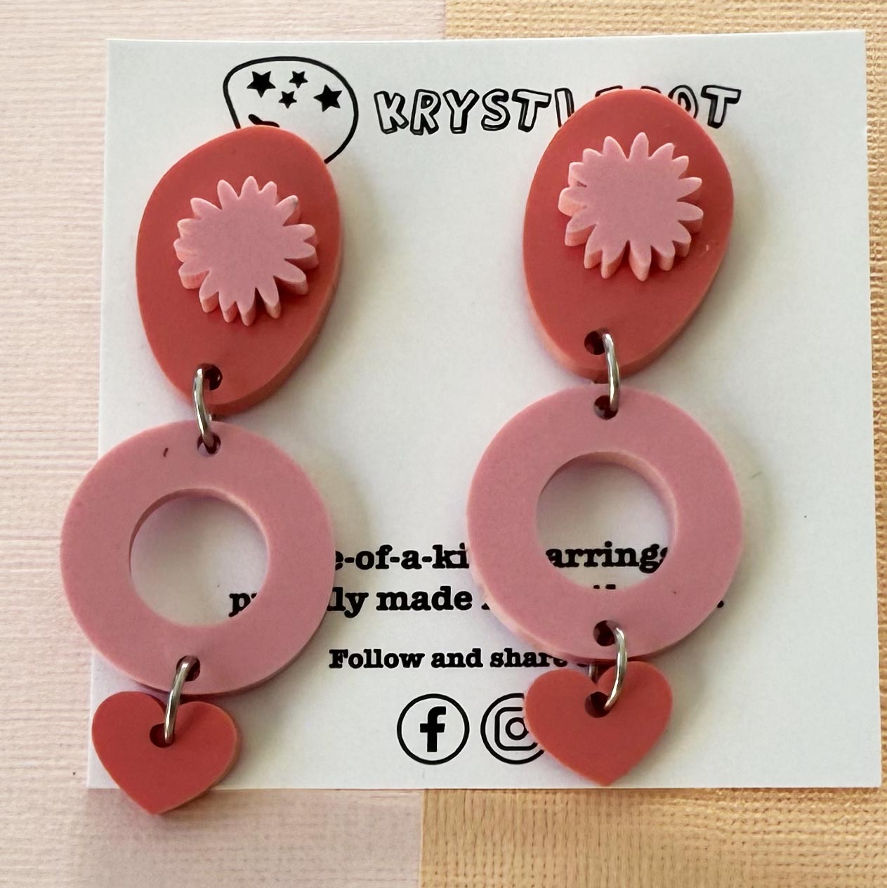 Two toned pink, oval and starburst dangles, Acrylic earrings, Lightweight dangles,Teacher Earrings