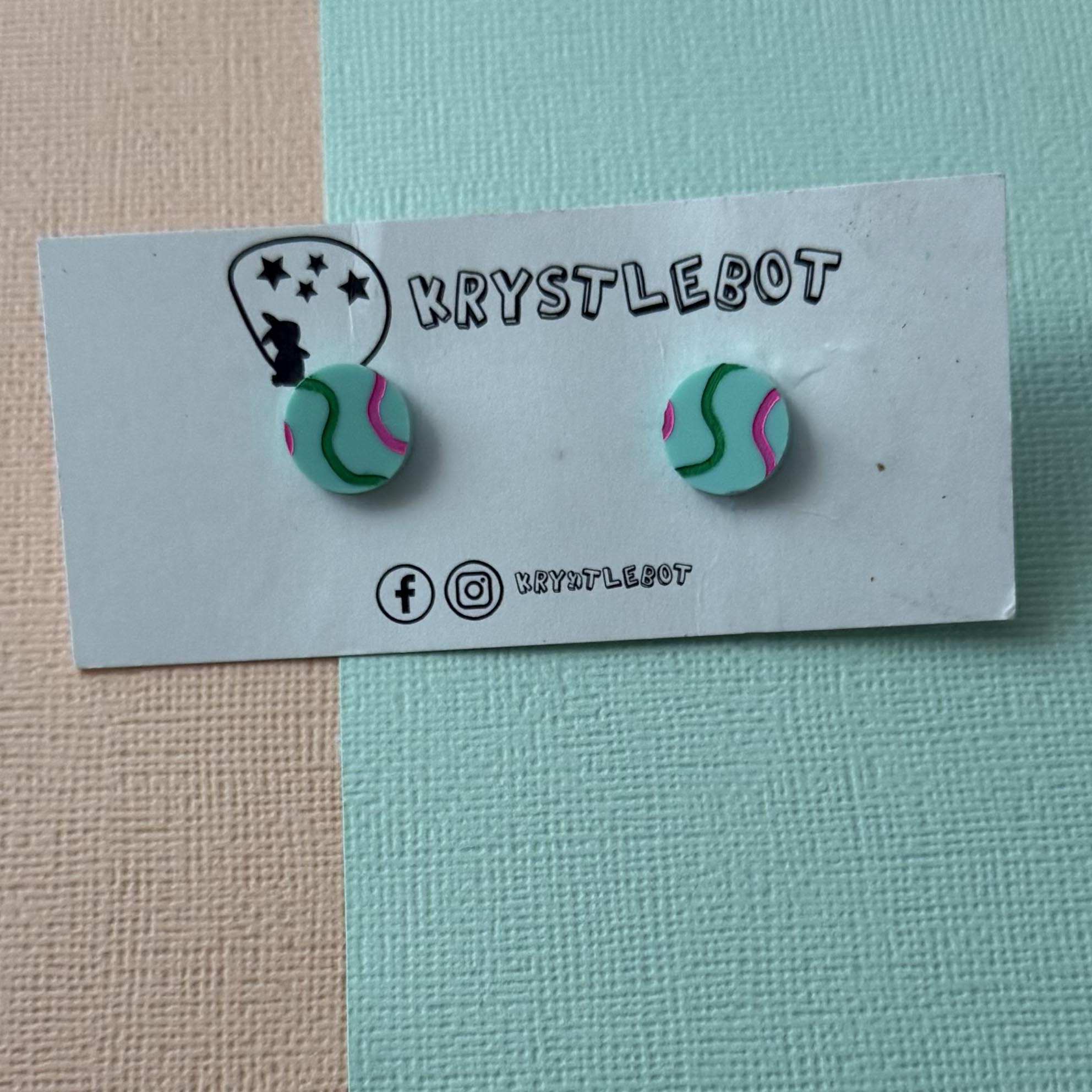 Green Wave Hand Painted Circle Studs