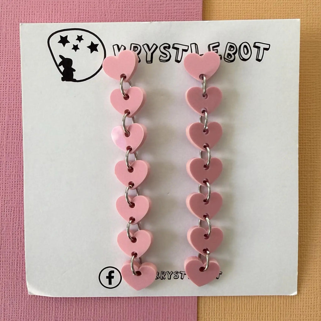 Light pink sweetheart dangles, mini heart dangles, acrylic earrings, teacher earrings, lightweight dangles
