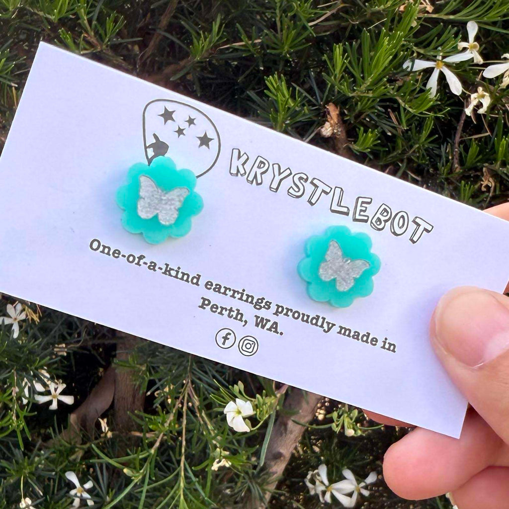 Teal green painted butterfly studs, Teacher Gifts, Everyday earrings, Basic Studs