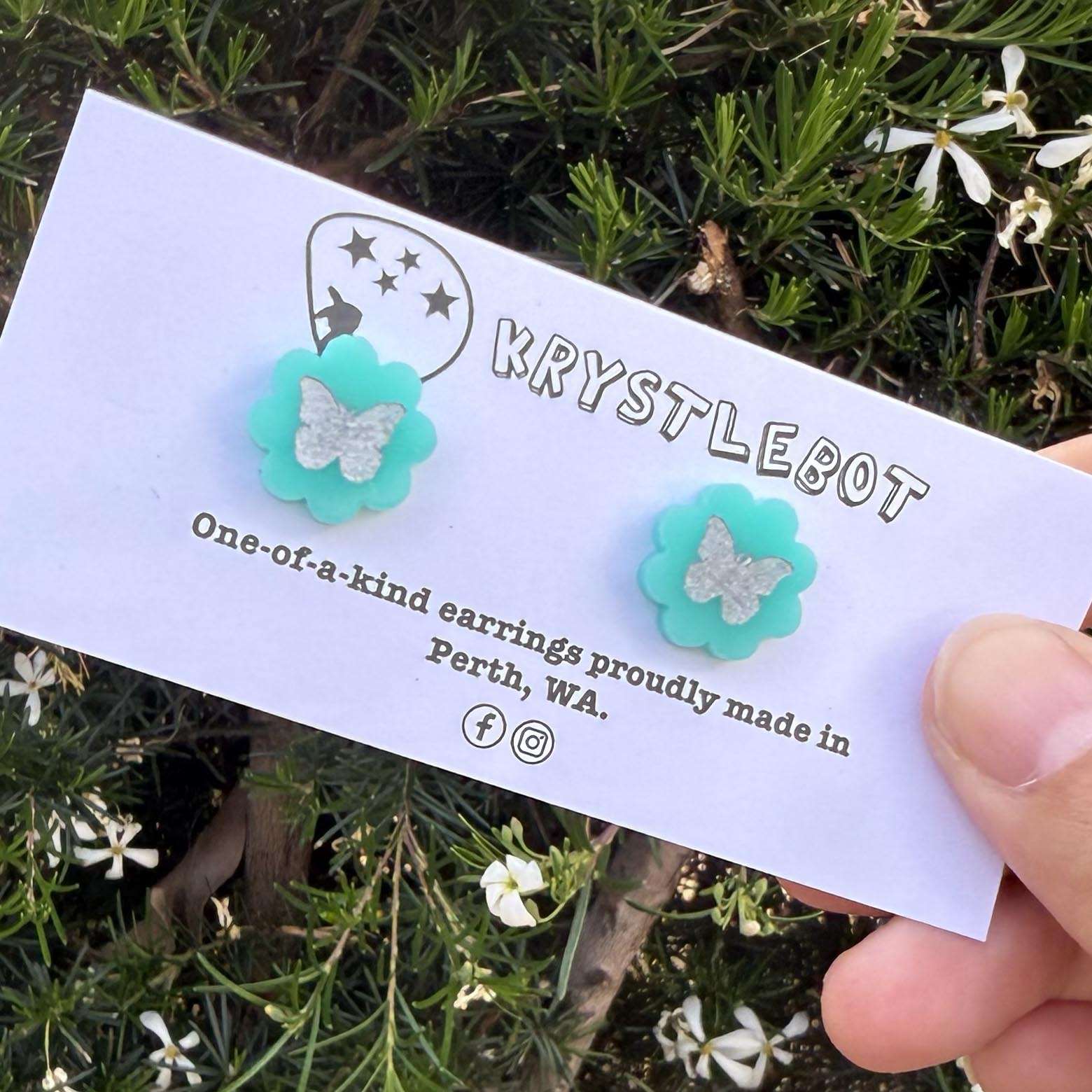 Teal green painted butterfly studs, Teacher Gifts, Everyday earrings, Basic Studs