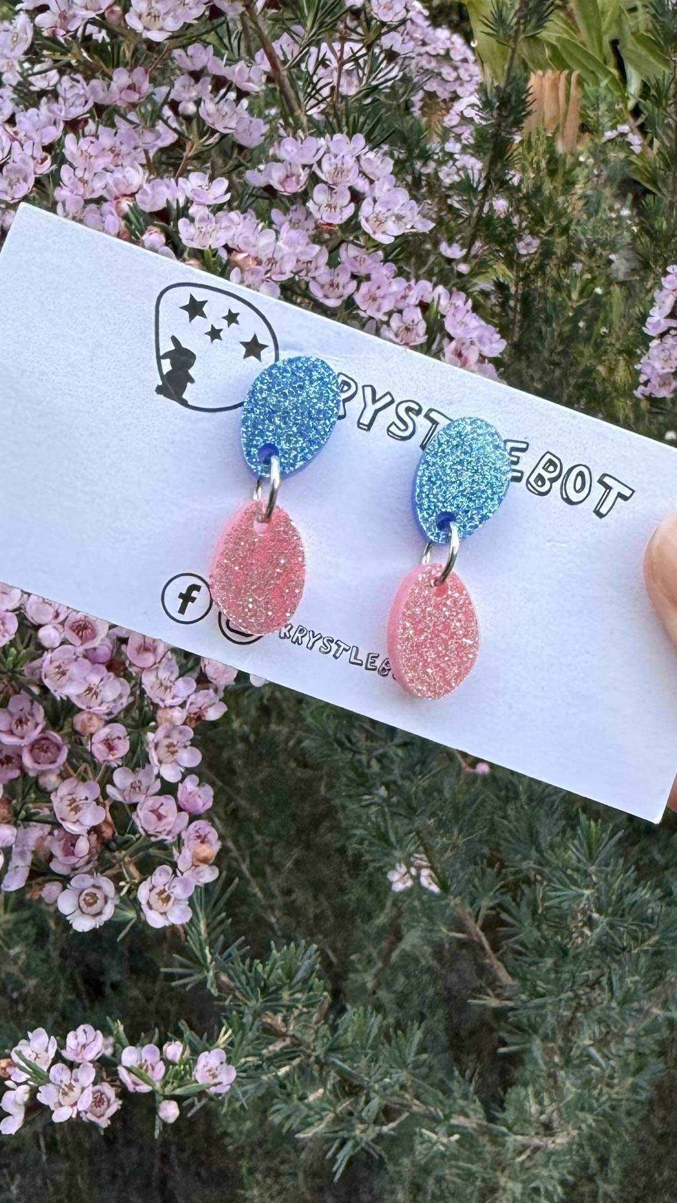 Pink and blue glitter small oval dangle earrings, mismatch lightweight earrings, teacher dangles, kid earrings, first earrings