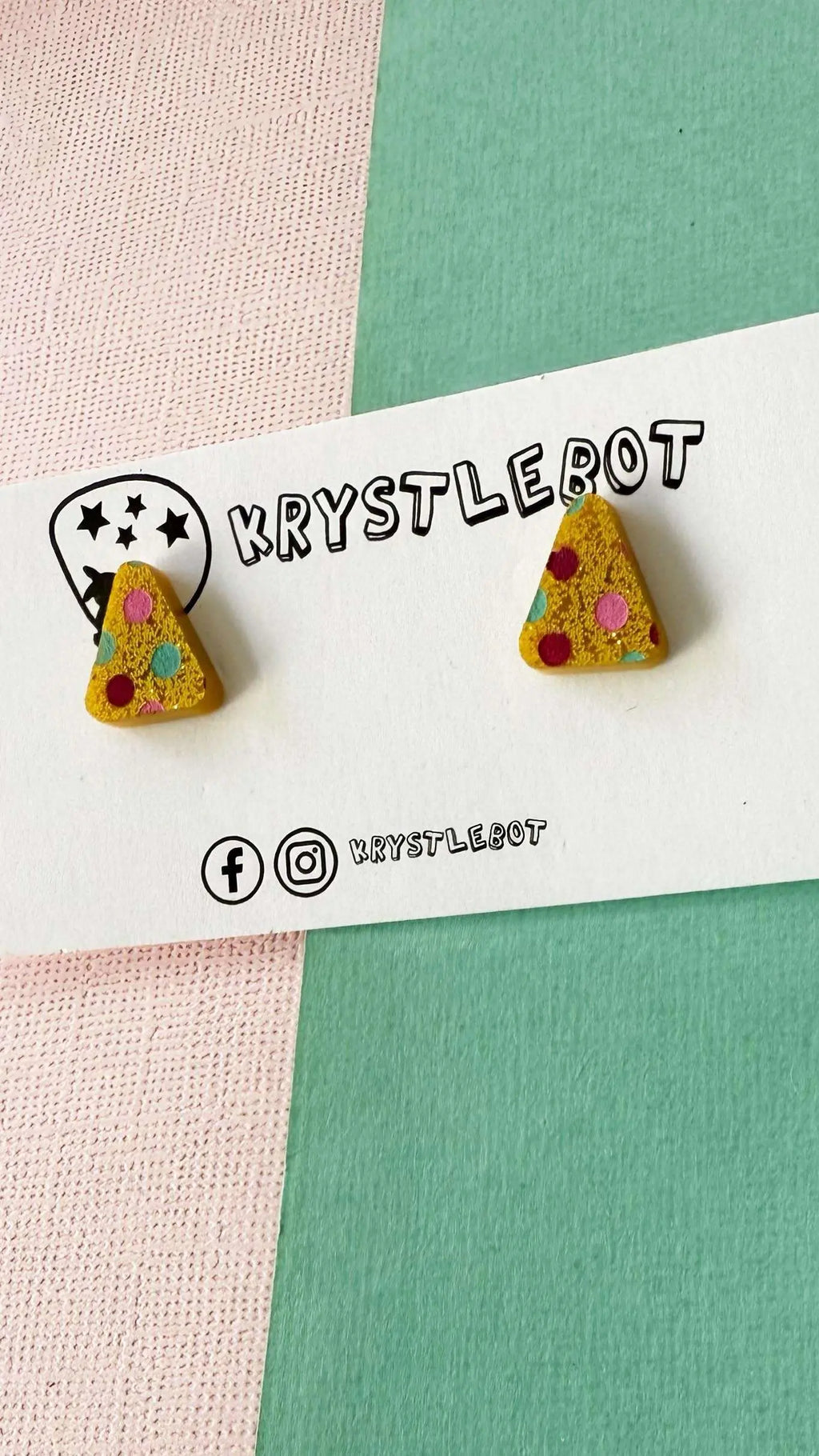Yellow glitter spotted painted triangle studs, Teacher Gifts, Everyday earrings, Basic Studs