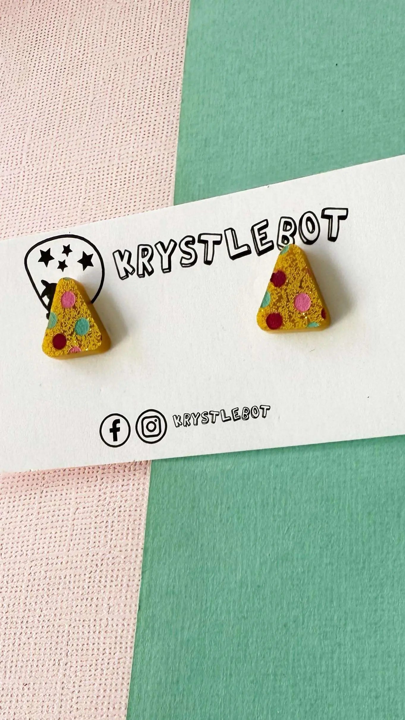 Yellow glitter spotted painted triangle studs, Teacher Gifts, Everyday earrings, Basic Studs