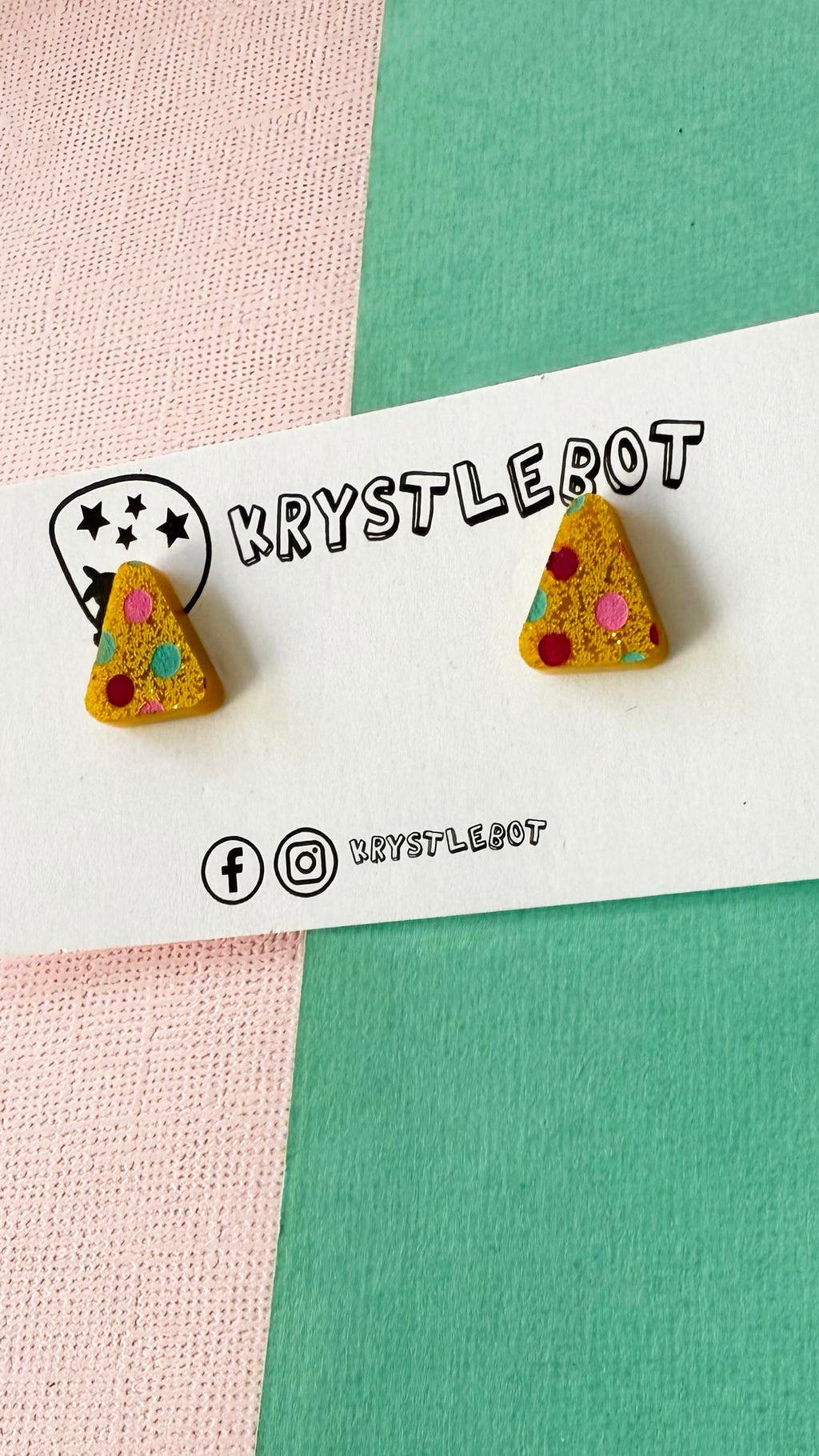 Yellow glitter spotted painted triangle studs, Teacher Gifts, Everyday earrings, Basic Studs