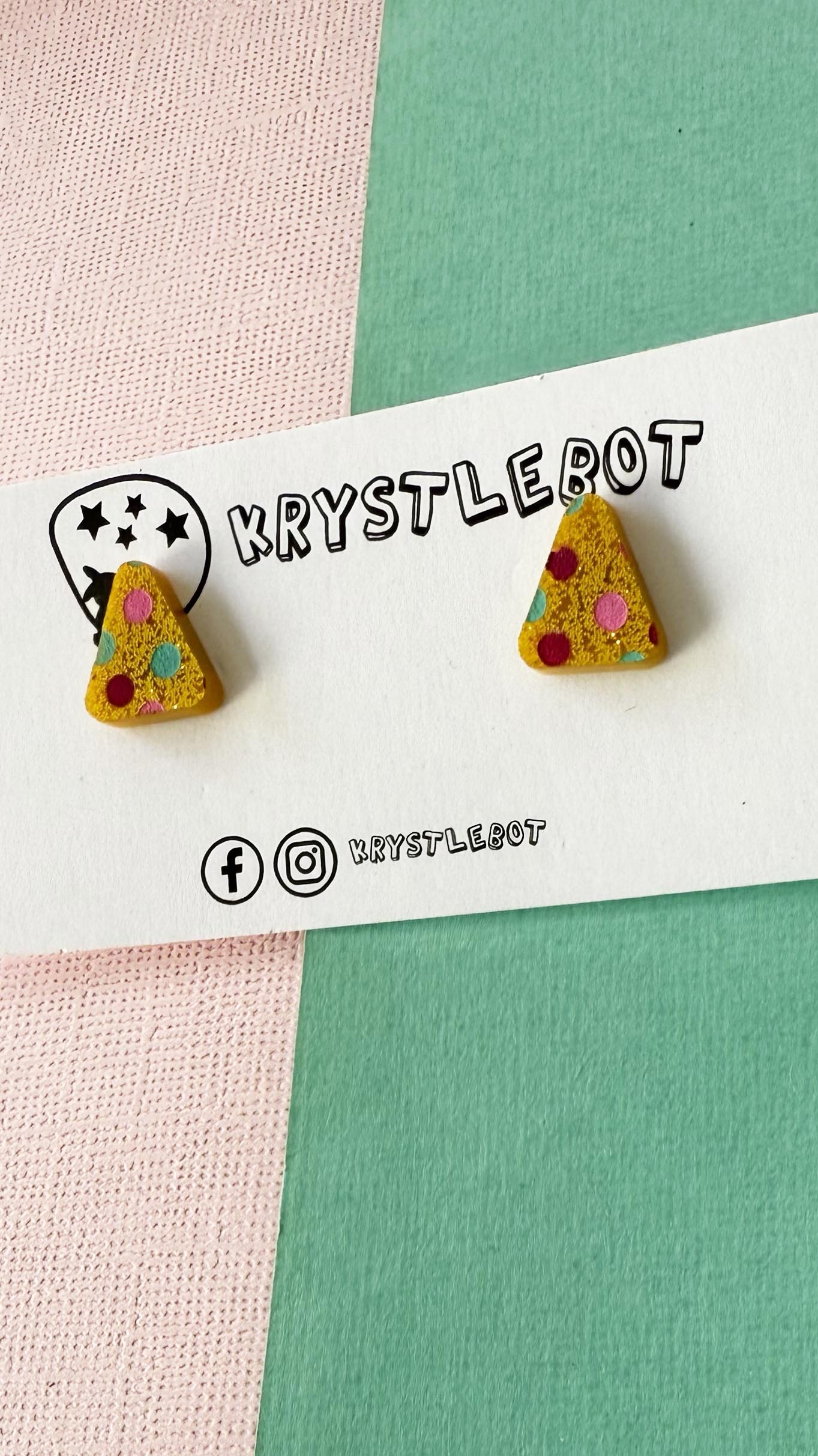 Yellow glitter spotted painted triangle studs, Teacher Gifts, Everyday earrings, Basic Studs