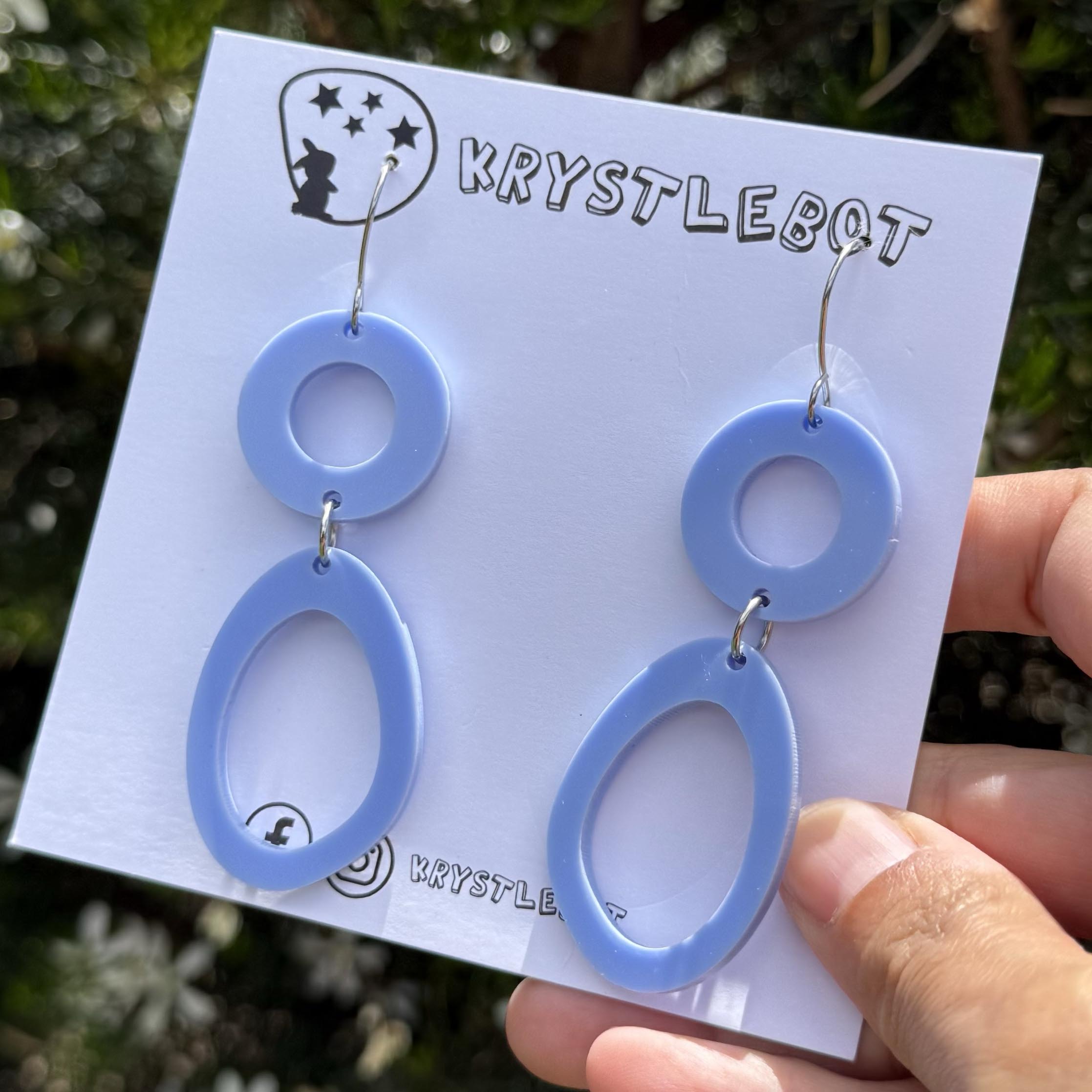 Blueberry Blue Circle and Oval Abstract Shape Hook Dangles, Acrylic earrings, Lightweight dangles,Teacher Earrings