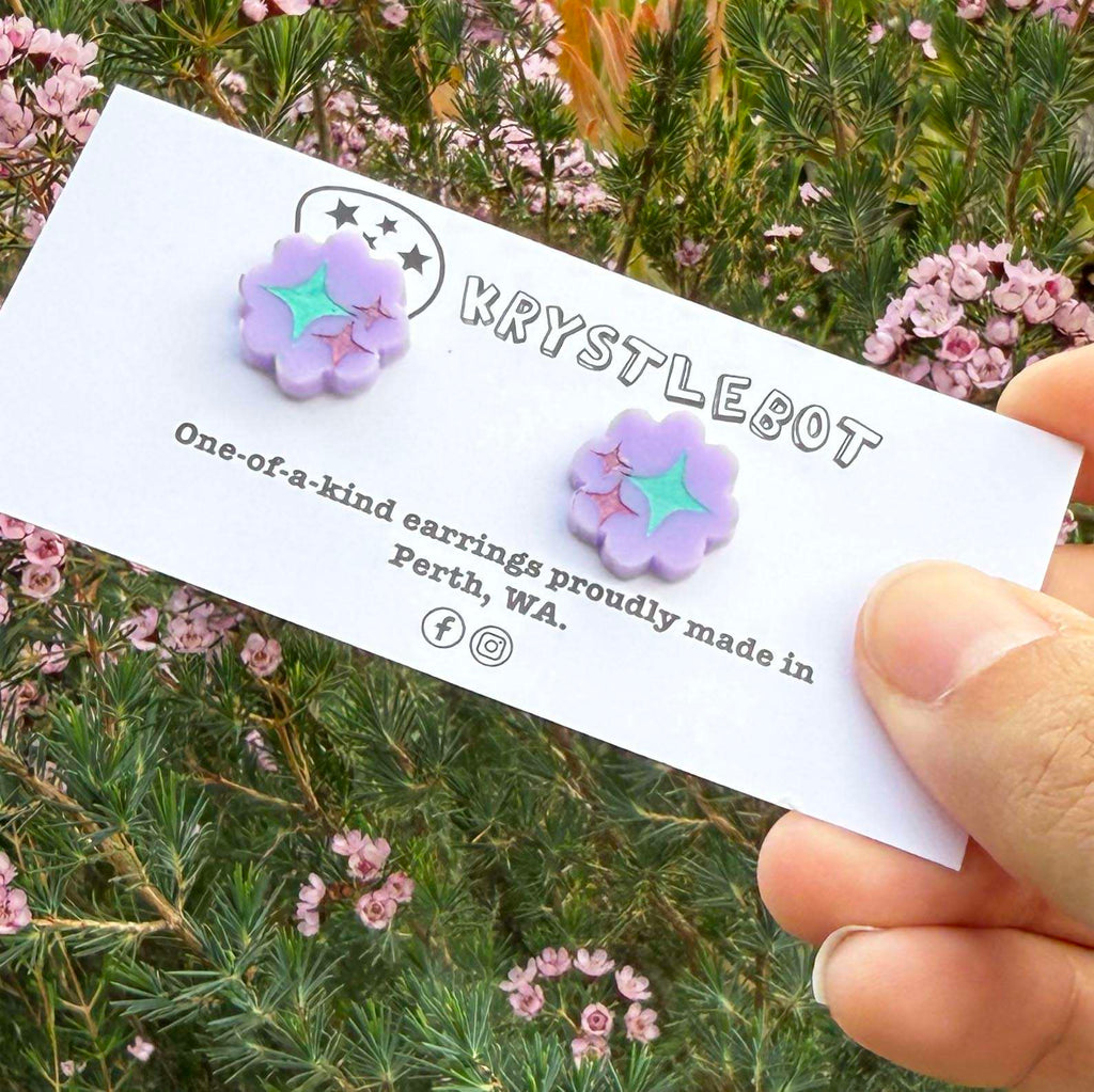 Purple hand painted star trio studs, Teacher Gifts, Everyday earrings, Basic Studs