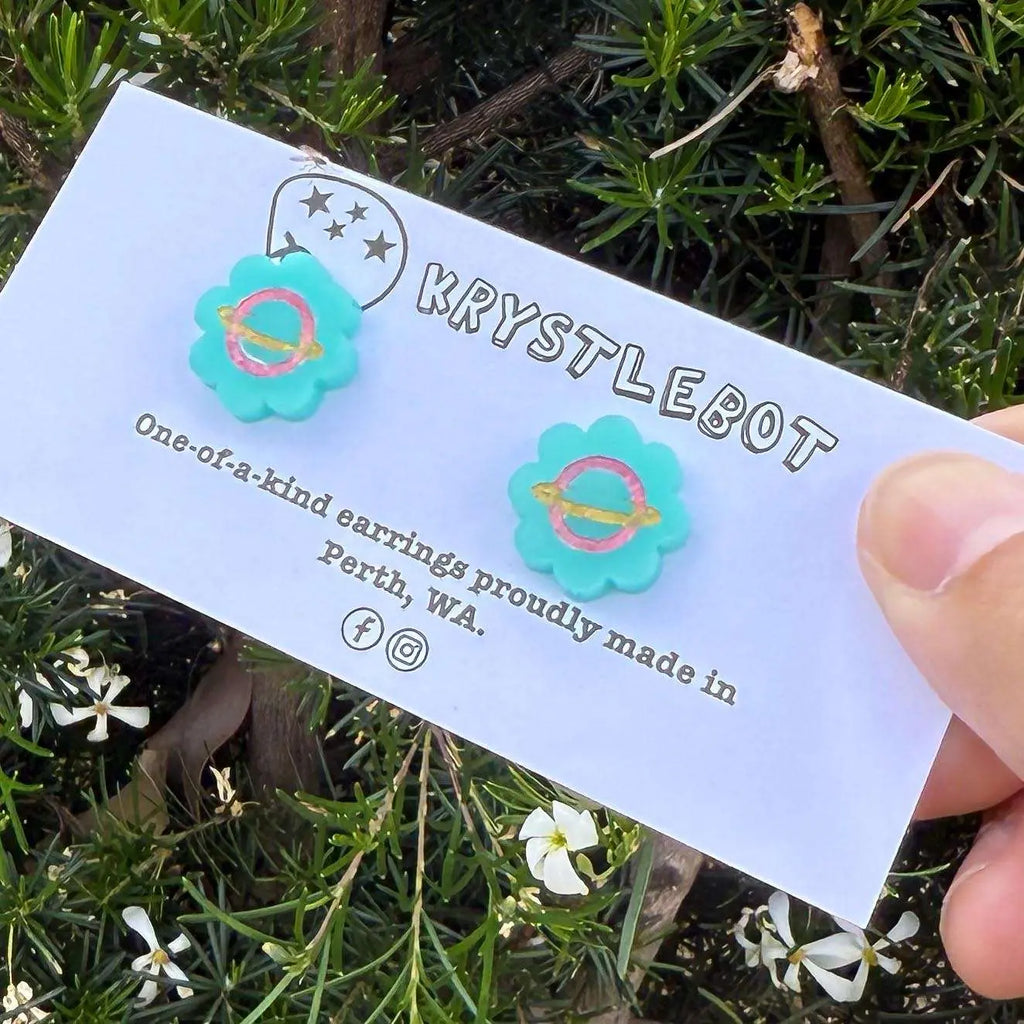 Teal green painted planet studs, Teacher Gifts, Everyday earrings, Basic Studs
