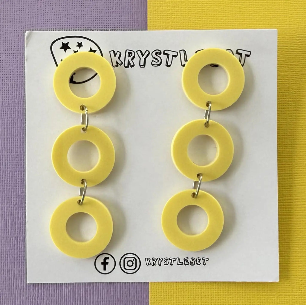 Yellow trio Circle Dangles, Acrylic earrings, Lightweight dangles,Teacher Earrings