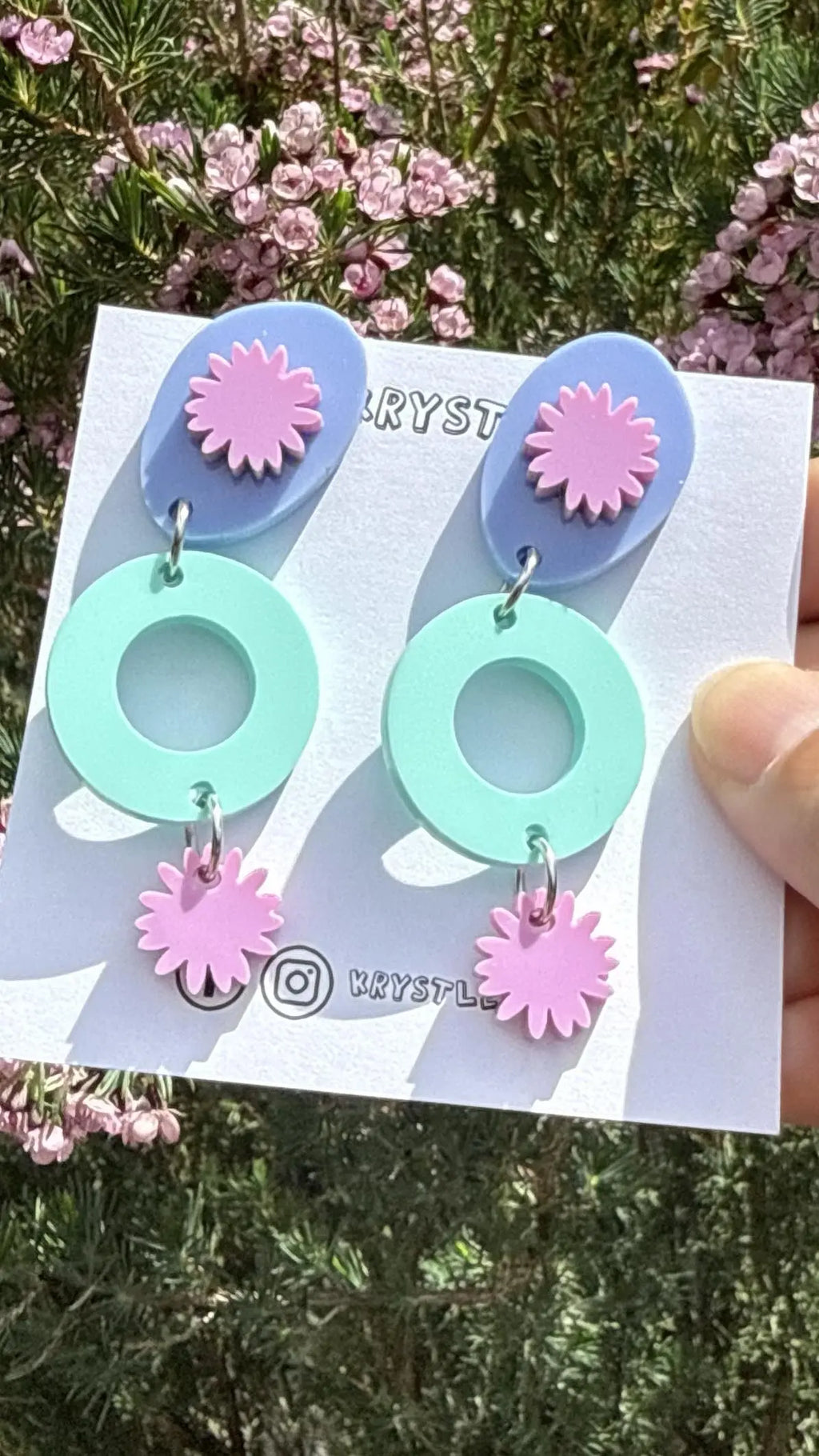 Mint purple and blue star burst Dangles, Acrylic earrings, Lightweight dangles,Teacher Earrings