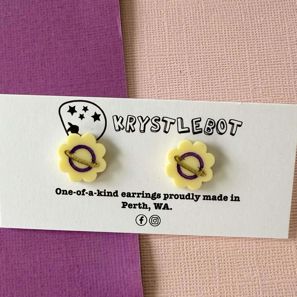 Yellow painted planet studs, Teacher Gifts, Everyday earrings, Basic Studs