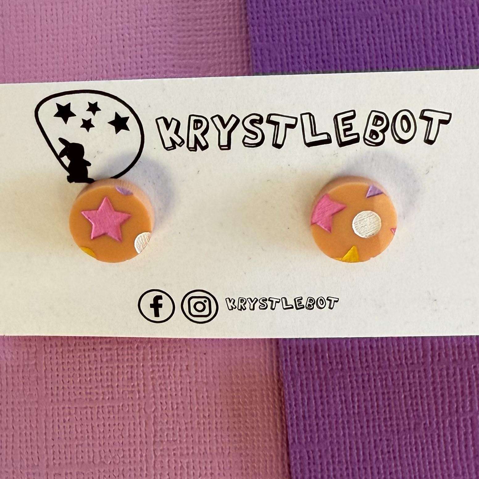 Orange celestial hand painted circle studs, Teacher Gifts, Everyday earrings, Basic Studs