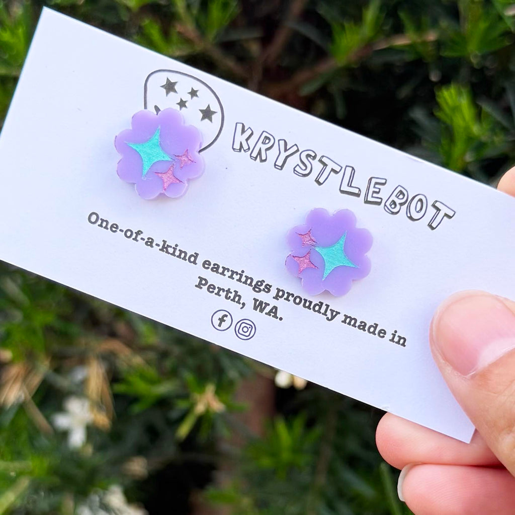 Purple hand painted star trio studs, Teacher Gifts, Everyday earrings, Basic Studs