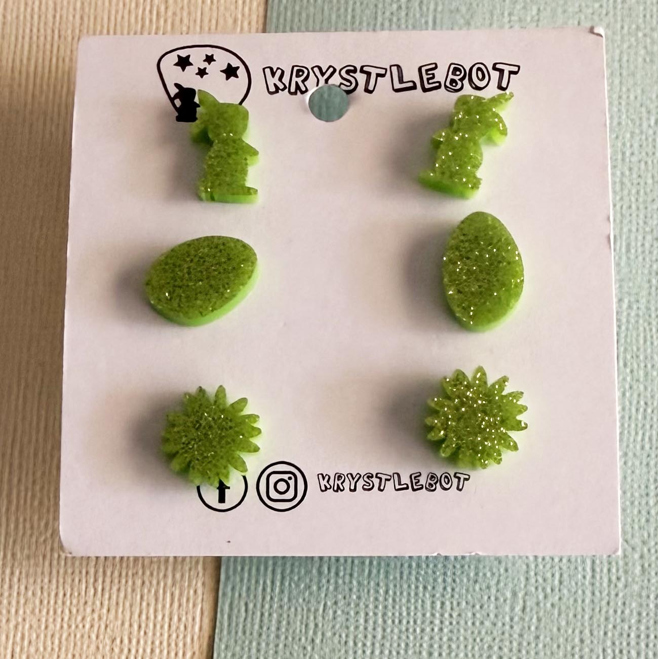 Lime green glitter rabbit stud value pack
