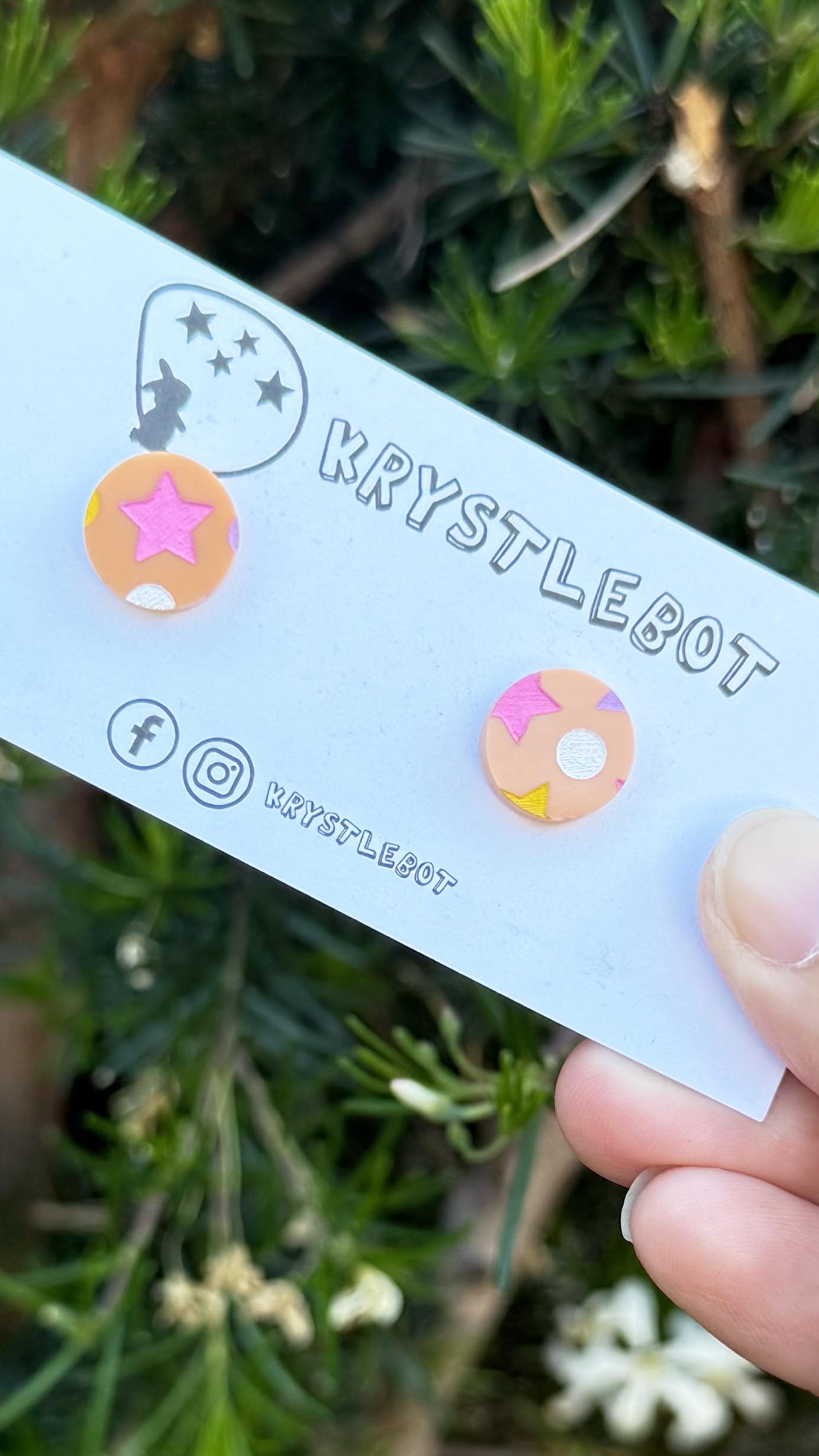 Orange celestial hand painted circle studs, Teacher Gifts, Everyday earrings, Basic Studs