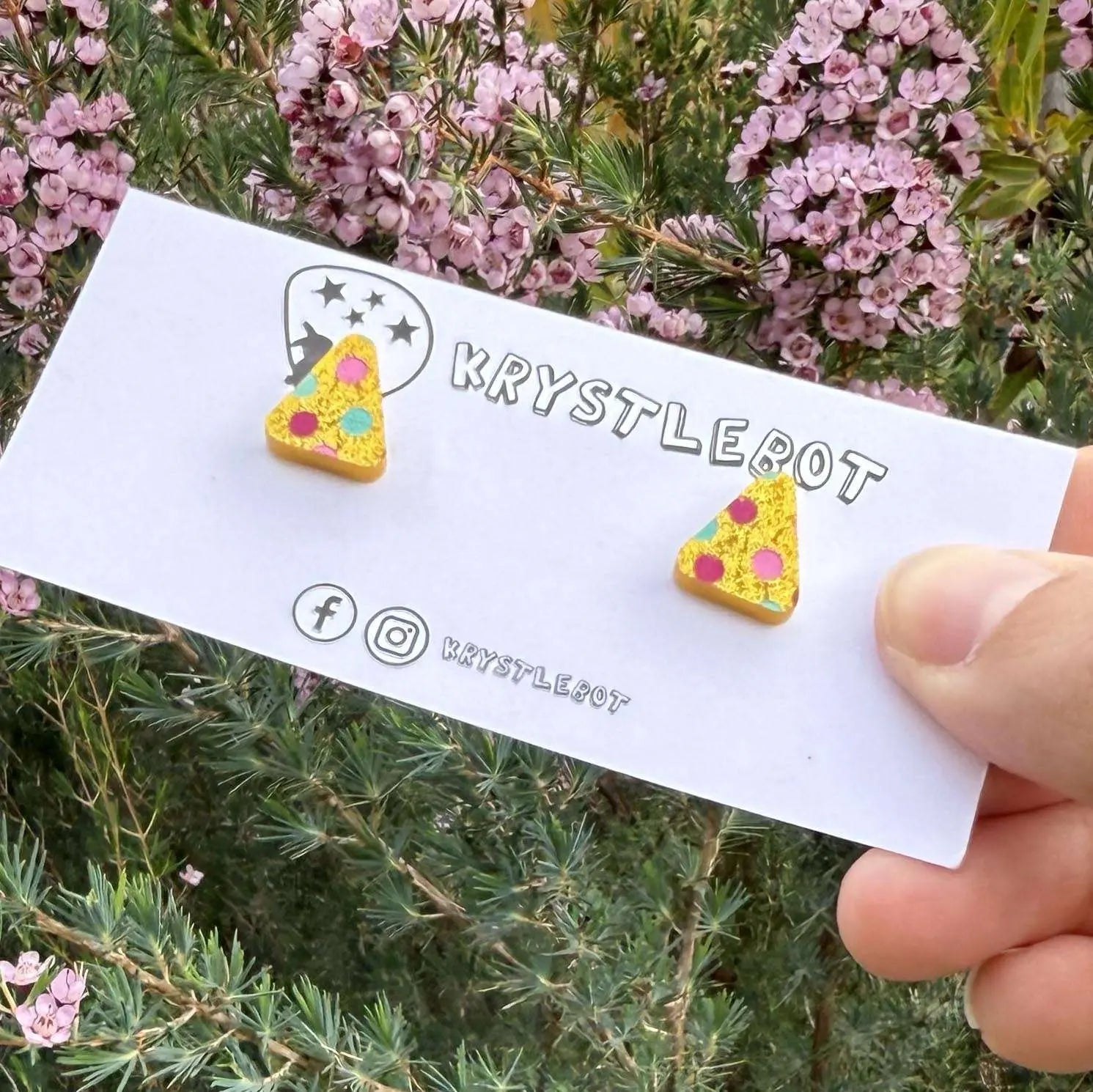 Yellow glitter spotted painted triangle studs, Teacher Gifts, Everyday earrings, Basic Studs