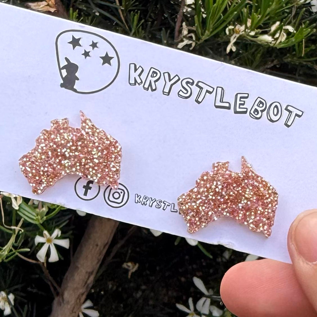 Pink Rose Gold Australian Map Statement Studs, Acrylic Earrings