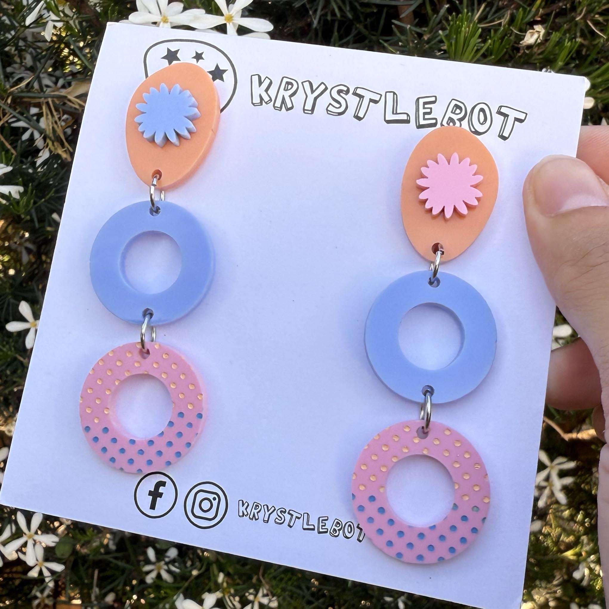 Blue, pink and orange Oval and Circle starburst dangles, Acrylic earrings, Lightweight dangles,Teacher Earrings