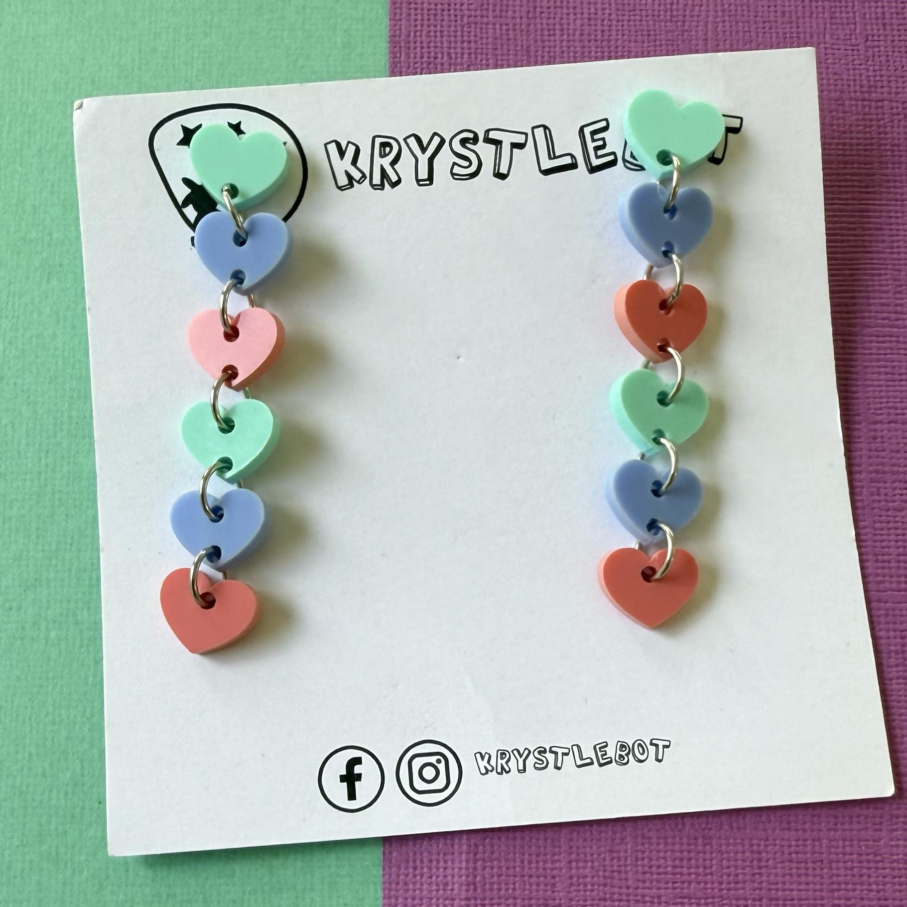 Blue, spearmint green and raspberry sweetheart dangles, mini heart dangles, acrylic earrings, teacher earrings, lightweight dangles