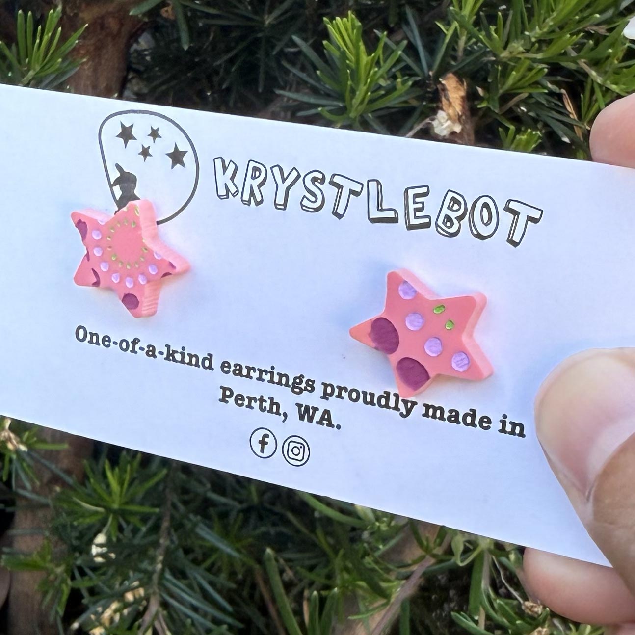 Dark Pink raspberry spotted painted star statement studs, Teacher Gifts, Everyday earrings, Basic Studs