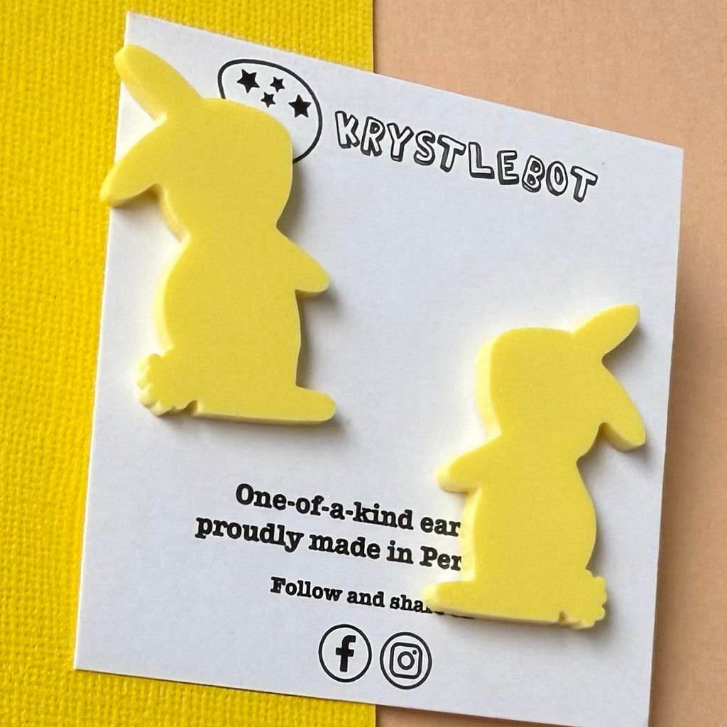 Large Rabbit Studs,Yellow Bunny Acrylic, Easter Rabbit earring, Lunar New Year, Year of the Rabbit, Animal Statement Earring, Lightweight