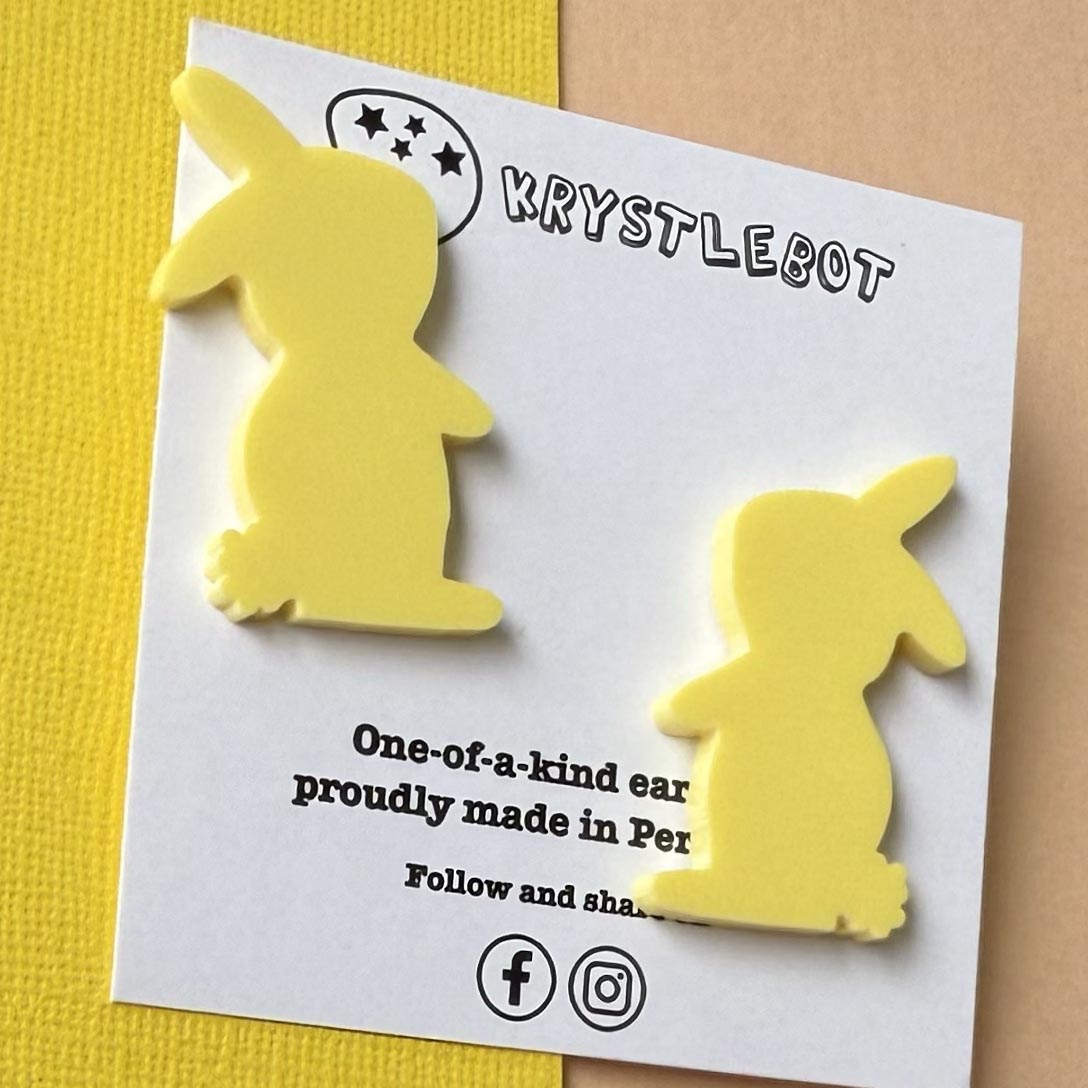 Large Rabbit Studs,Yellow Bunny Acrylic, Easter Rabbit earring, Lunar New Year, Year of the Rabbit, Animal Statement Earring, Lightweight