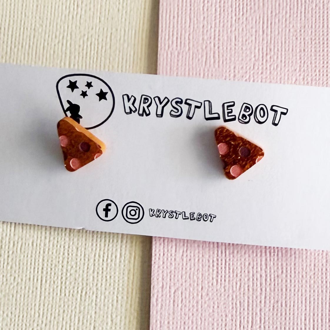Orange Glitter Coral and Dark Red Spotted Triangle Studs Krystlebot