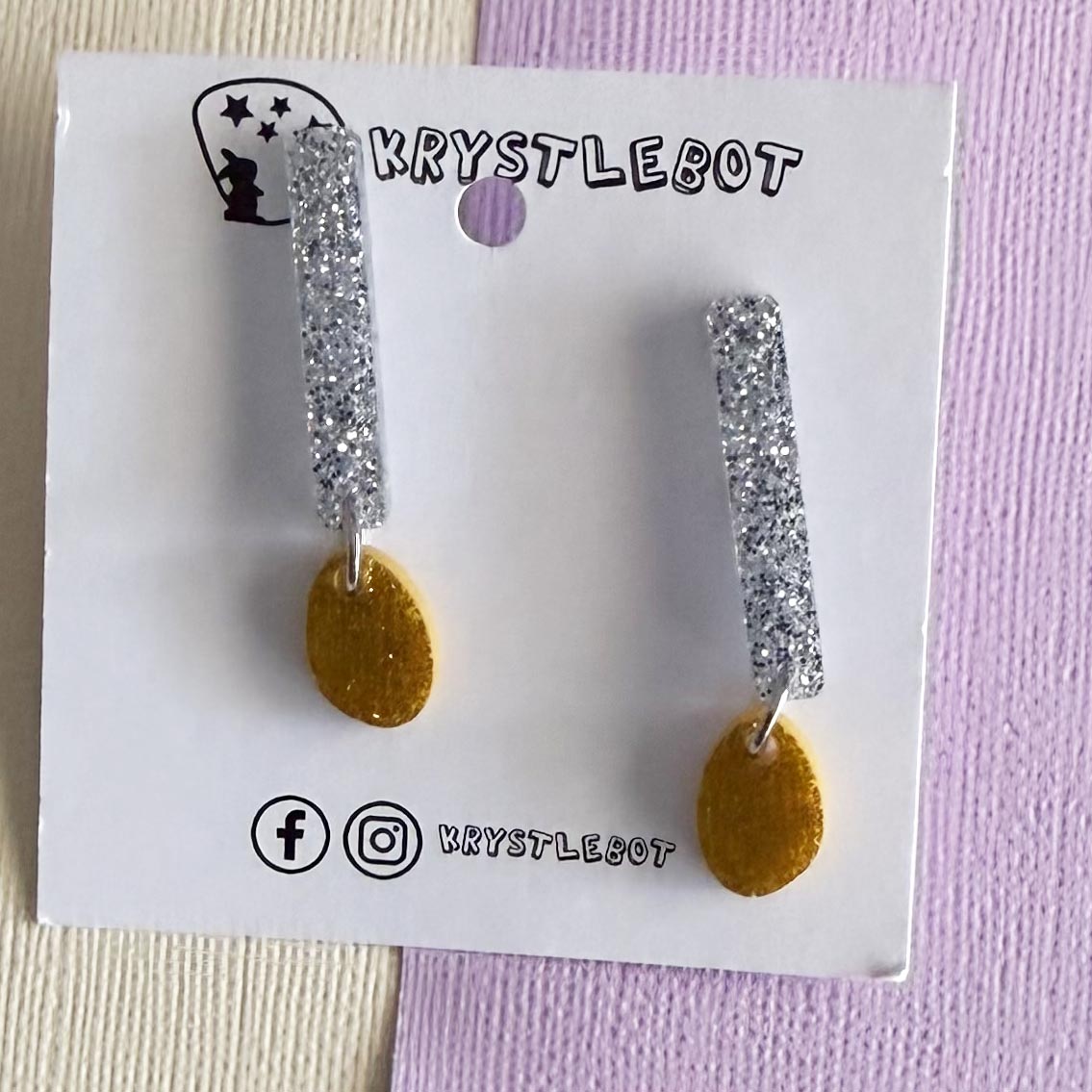 Silver and yellow Glitter Pop Dangles Etsy