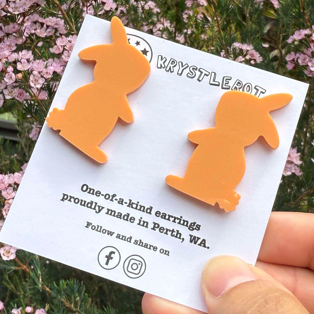 Large Rabbit Studs,Orange Bunny Acrylic, Easter Rabbit earring, Lunar New Year, Year of the Rabbit, Animal Statement Earring, Lightweight