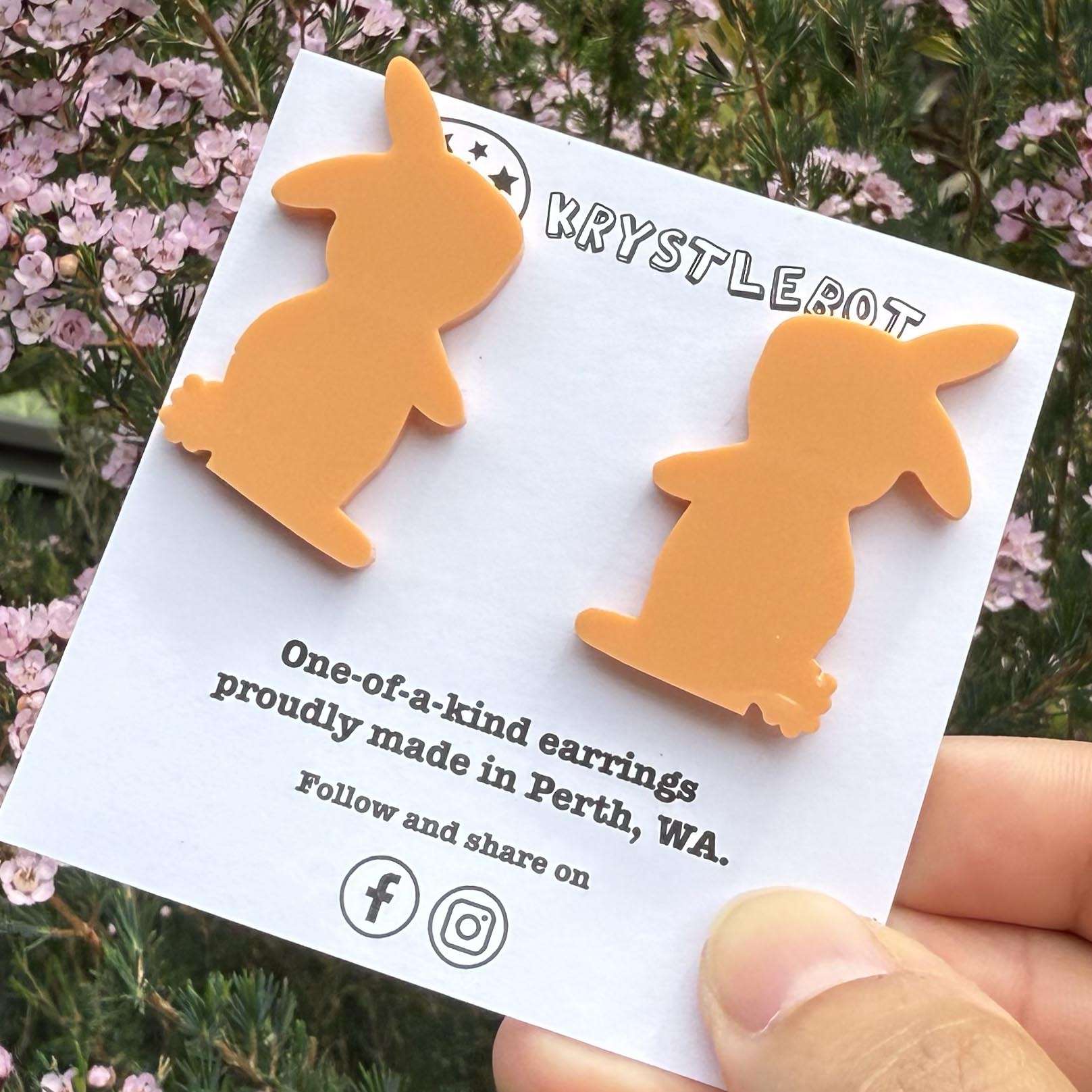 Large Rabbit Studs,Orange Bunny Acrylic, Easter Rabbit earring, Lunar New Year, Year of the Rabbit, Animal Statement Earring, Lightweight