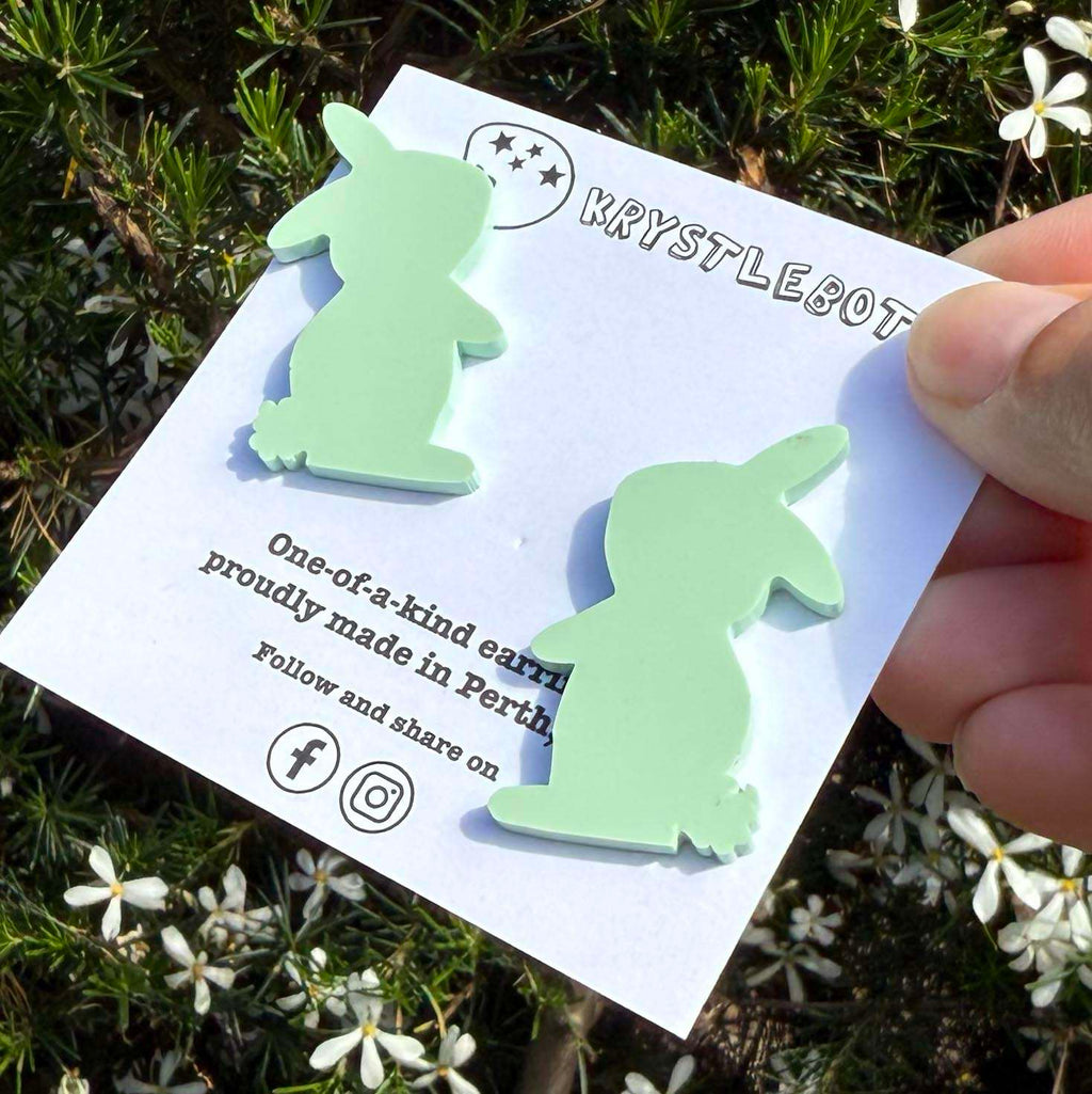 Large Rabbit Studs, Spearmint green Bunny Acrylic, Easter Rabbit earring, Lunar New Year, Year of the Rabbit, Animal Statement Earring, Lightweight