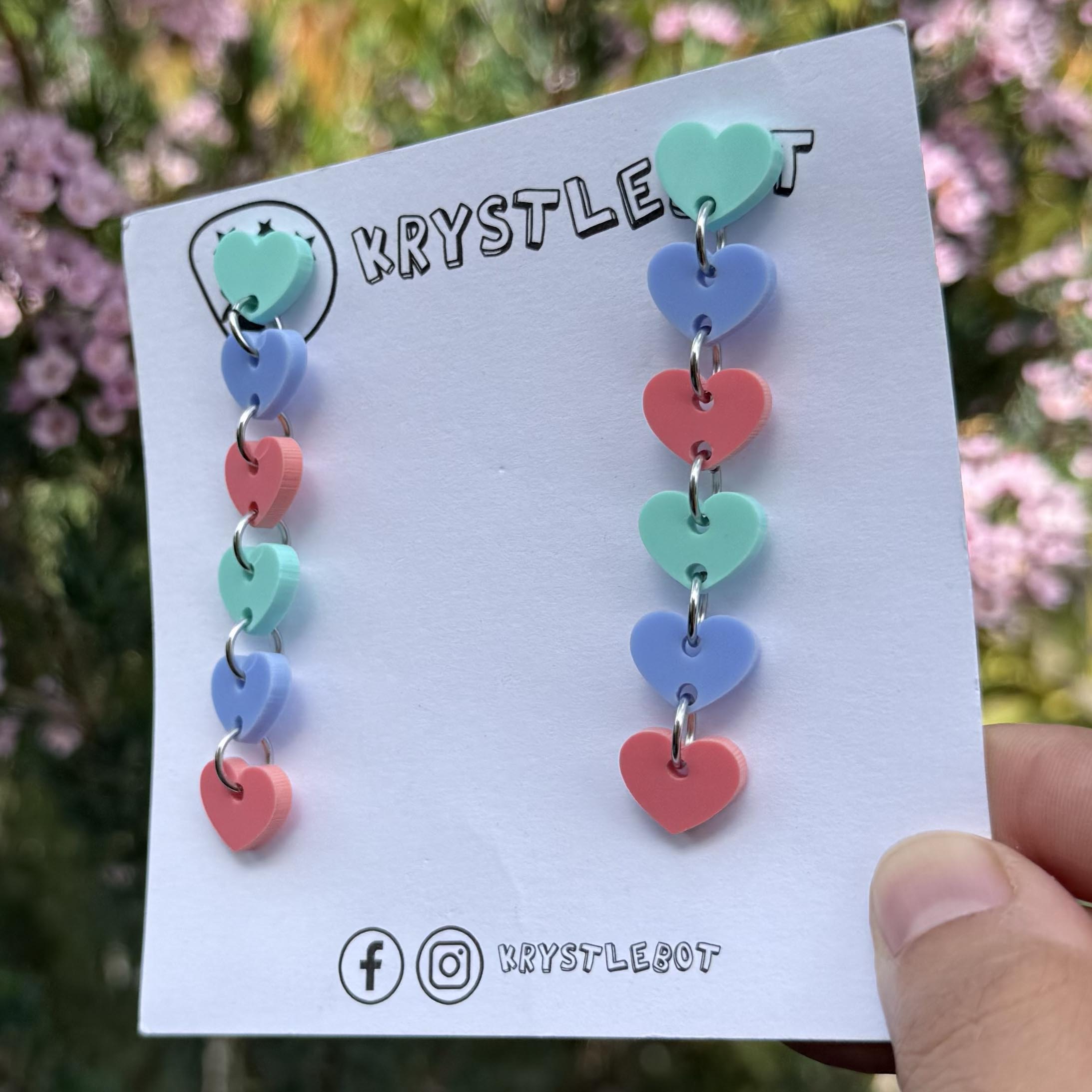 Blue, spearmint green and raspberry sweetheart dangles, mini heart dangles, acrylic earrings, teacher earrings, lightweight dangles