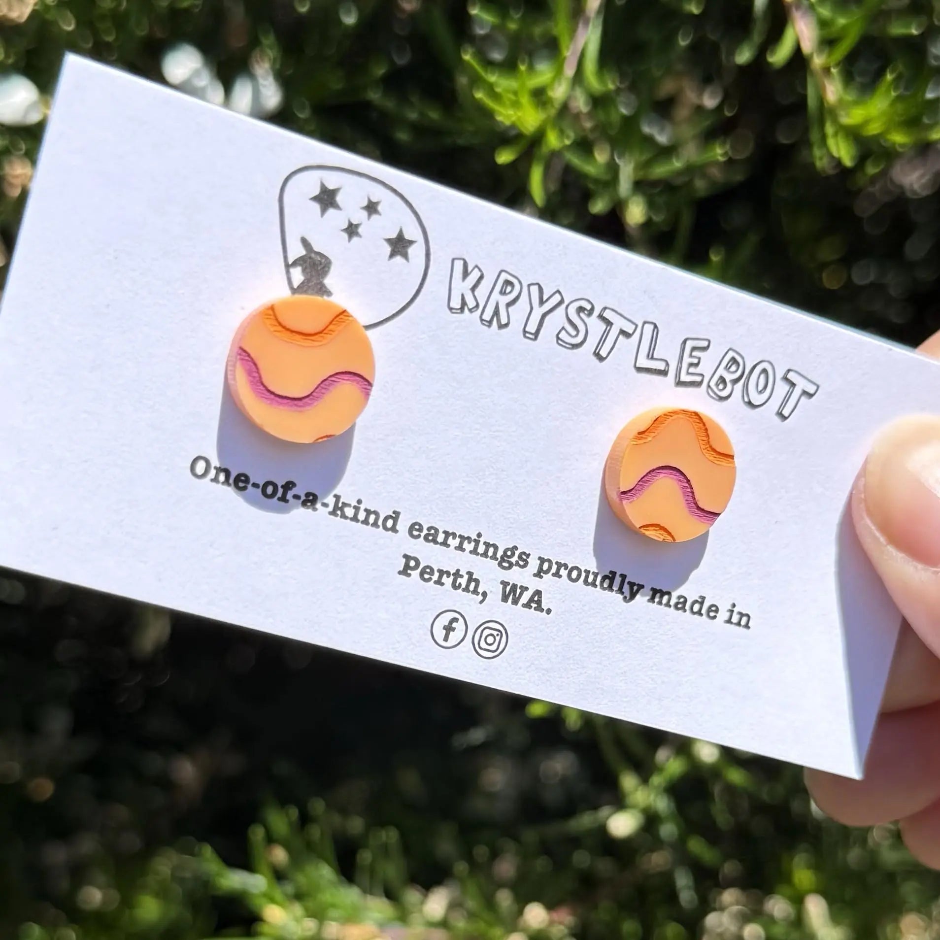 Orange wave hand painted circle studs, Teacher Gifts, Everyday earrings, Basic Studs