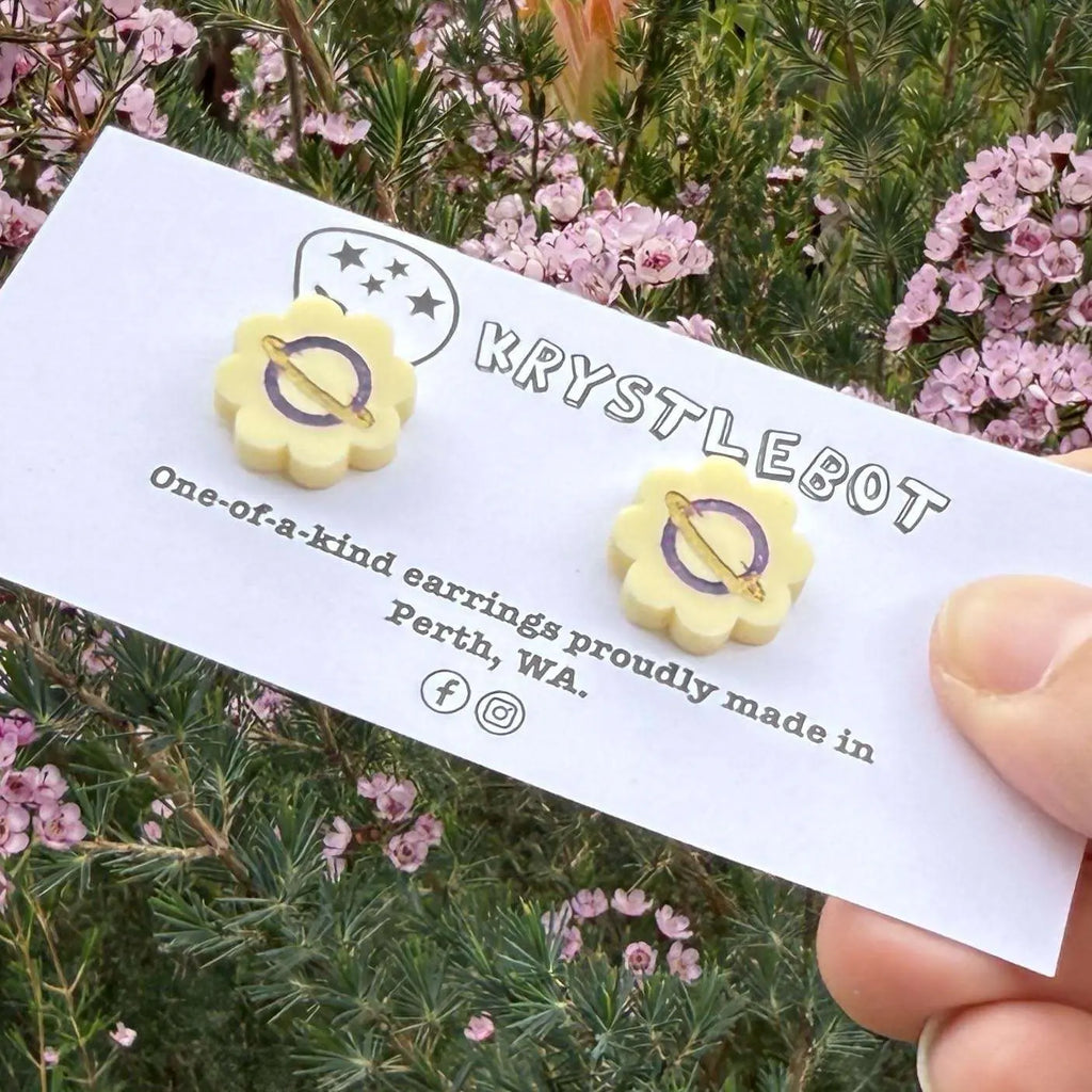 Yellow painted planet studs, Teacher Gifts, Everyday earrings, Basic Studs