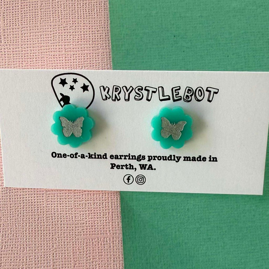 Teal green painted butterfly studs, Teacher Gifts, Everyday earrings, Basic Studs