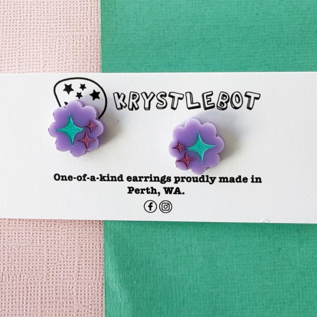 Purple hand painted star trio studs, Teacher Gifts, Everyday earrings, Basic Studs