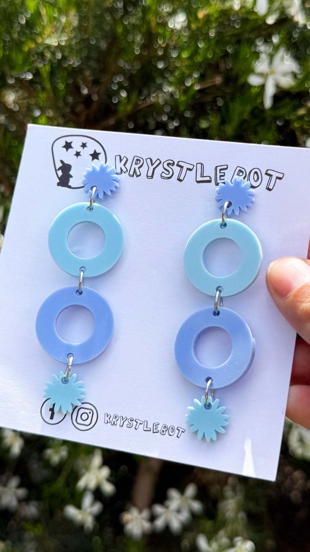 Two toned blue circle and starburst statement dangles, Acrylic earrings, Lightweight dangles,Teacher Earrings