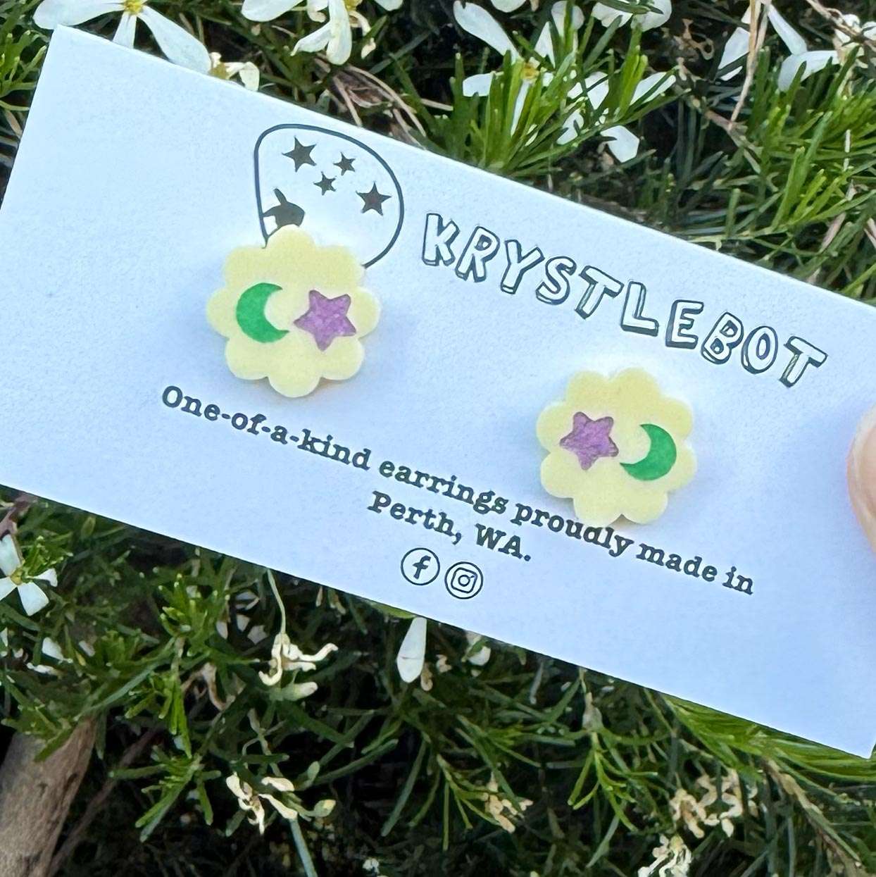 Yellow hand painted star and moon studs, Teacher Gifts, Everyday earrings, Basic Studs