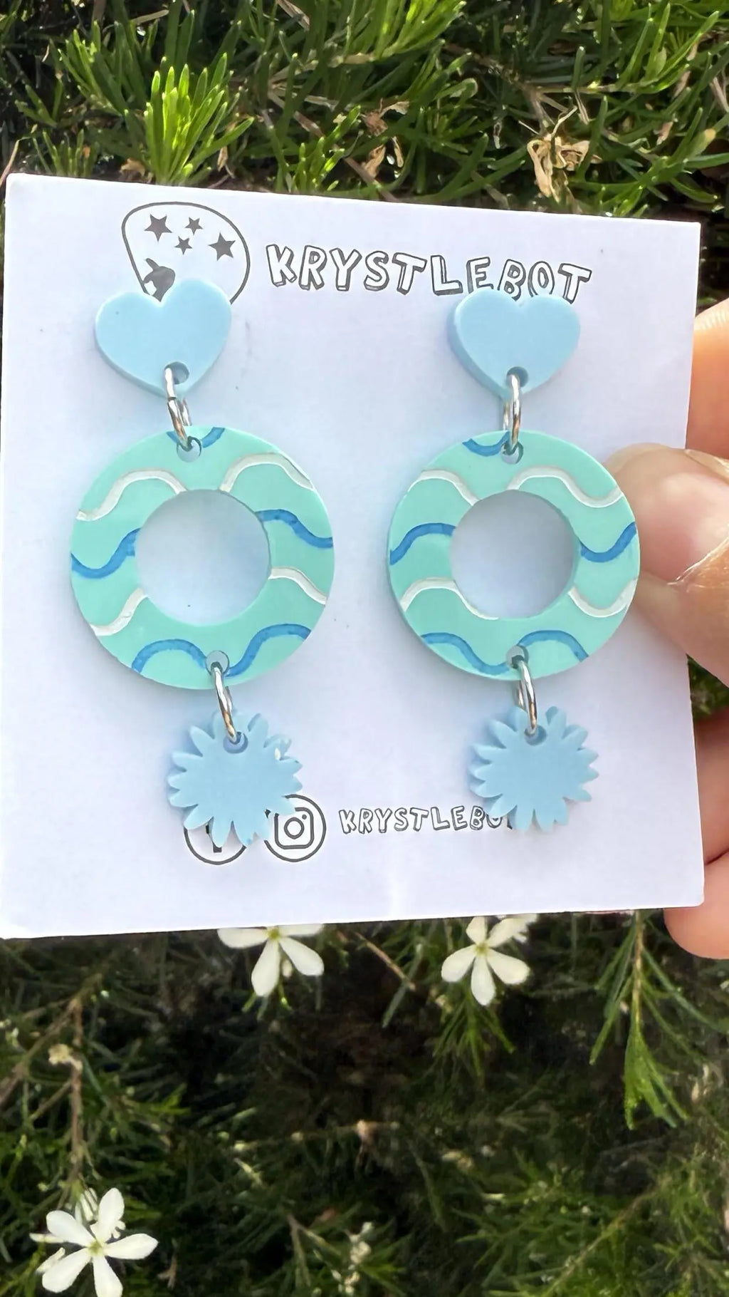 Mint green blue and white wave mismatched Dangles, Acrylic earrings, Lightweight dangles,Teacher Earrings