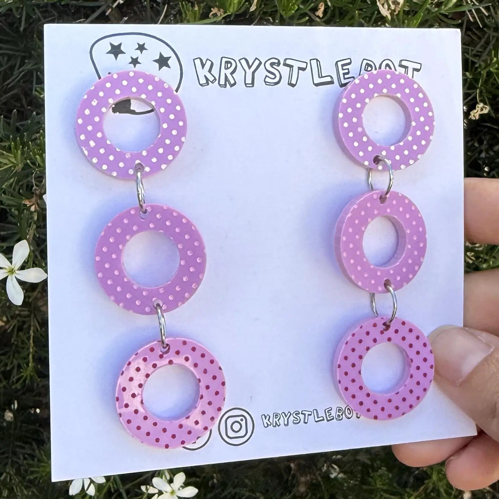 Purple painted trio Circle Dangles, Acrylic earrings, Lightweight dangles,Teacher Earrings