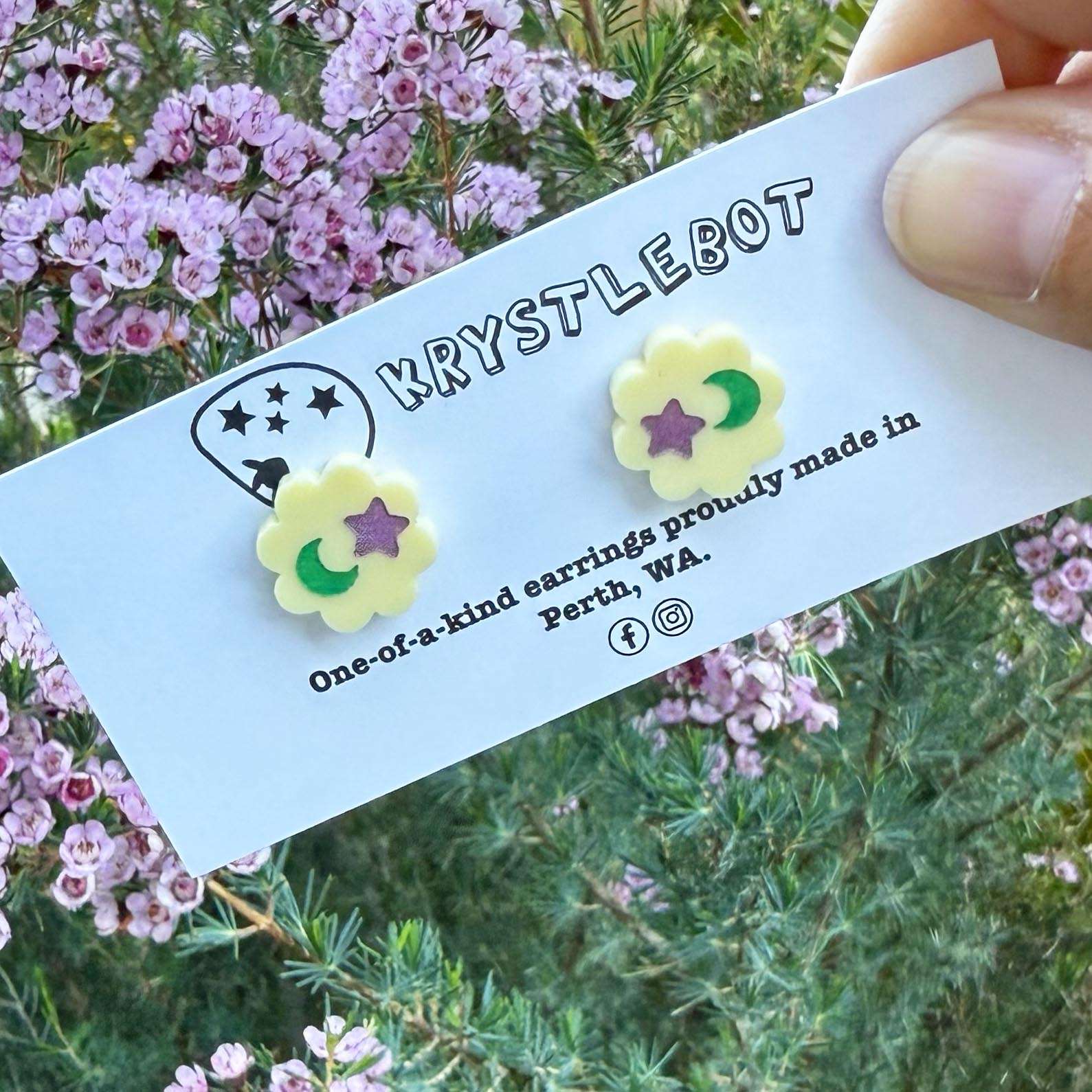 Yellow hand painted star and moon studs, Teacher Gifts, Everyday earrings, Basic Studs