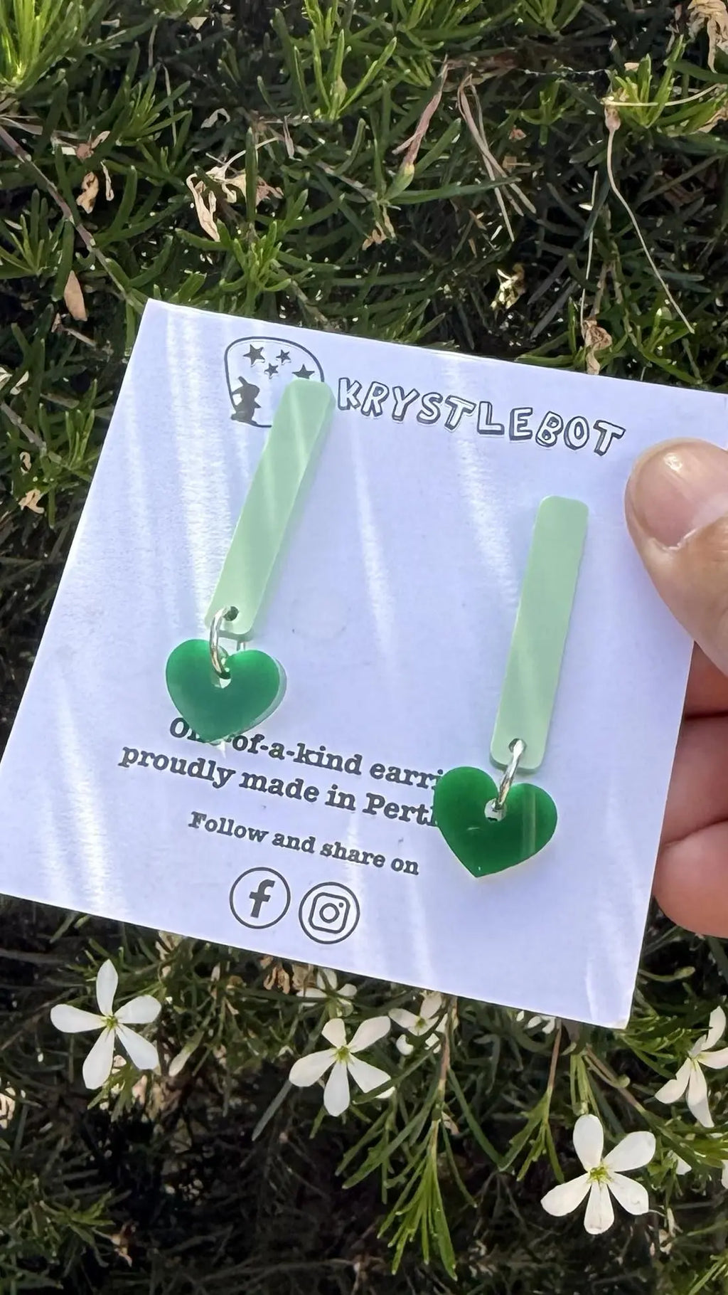 Green heart coloured pop dangles, rectangular and heart combo dangles, teacher earrings, lightweight dangles