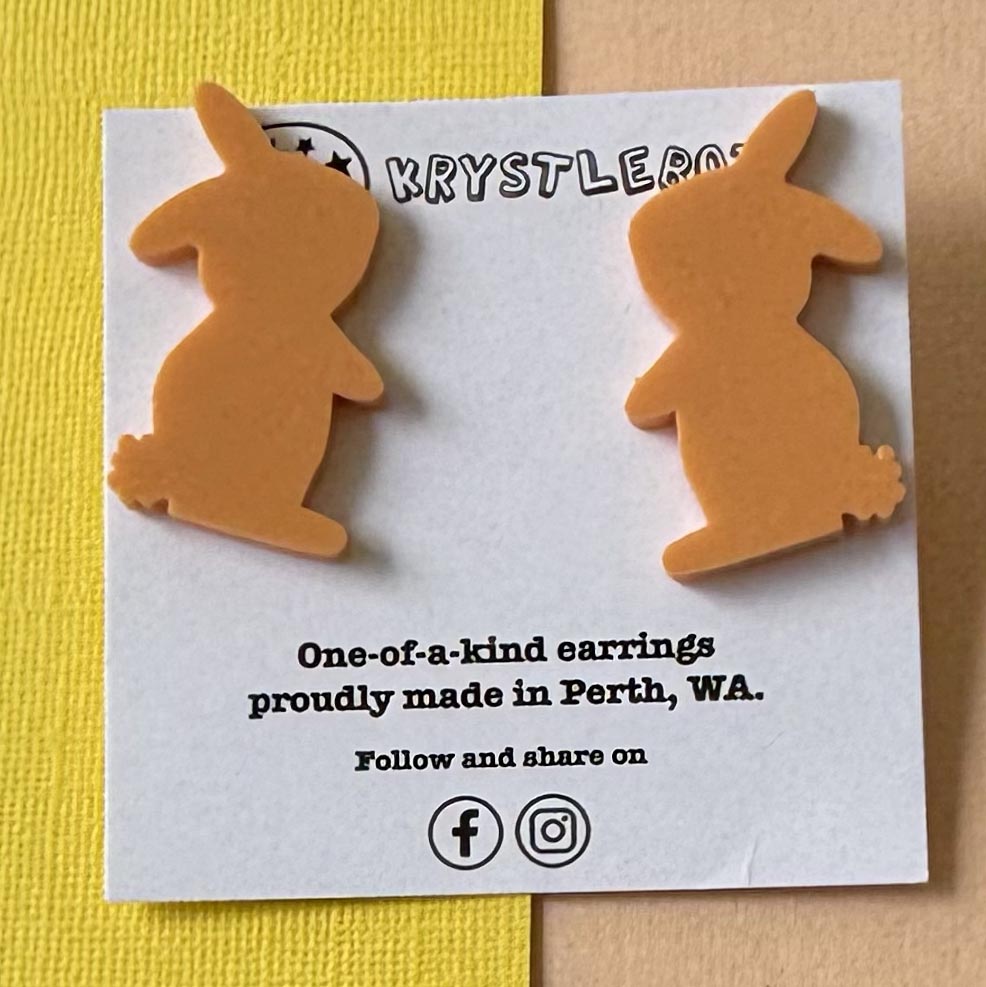 Large Rabbit Studs,Orange Bunny Acrylic, Easter Rabbit earring, Lunar New Year, Year of the Rabbit, Animal Statement Earring, Lightweight