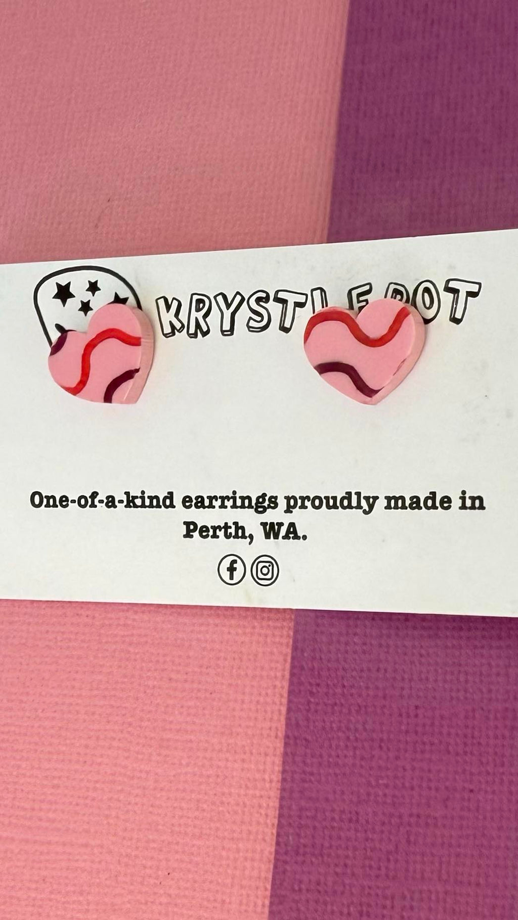 Pink mini wave squiggles painted love heart studs, Teacher Gifts, Everyday earrings, Basic Studs